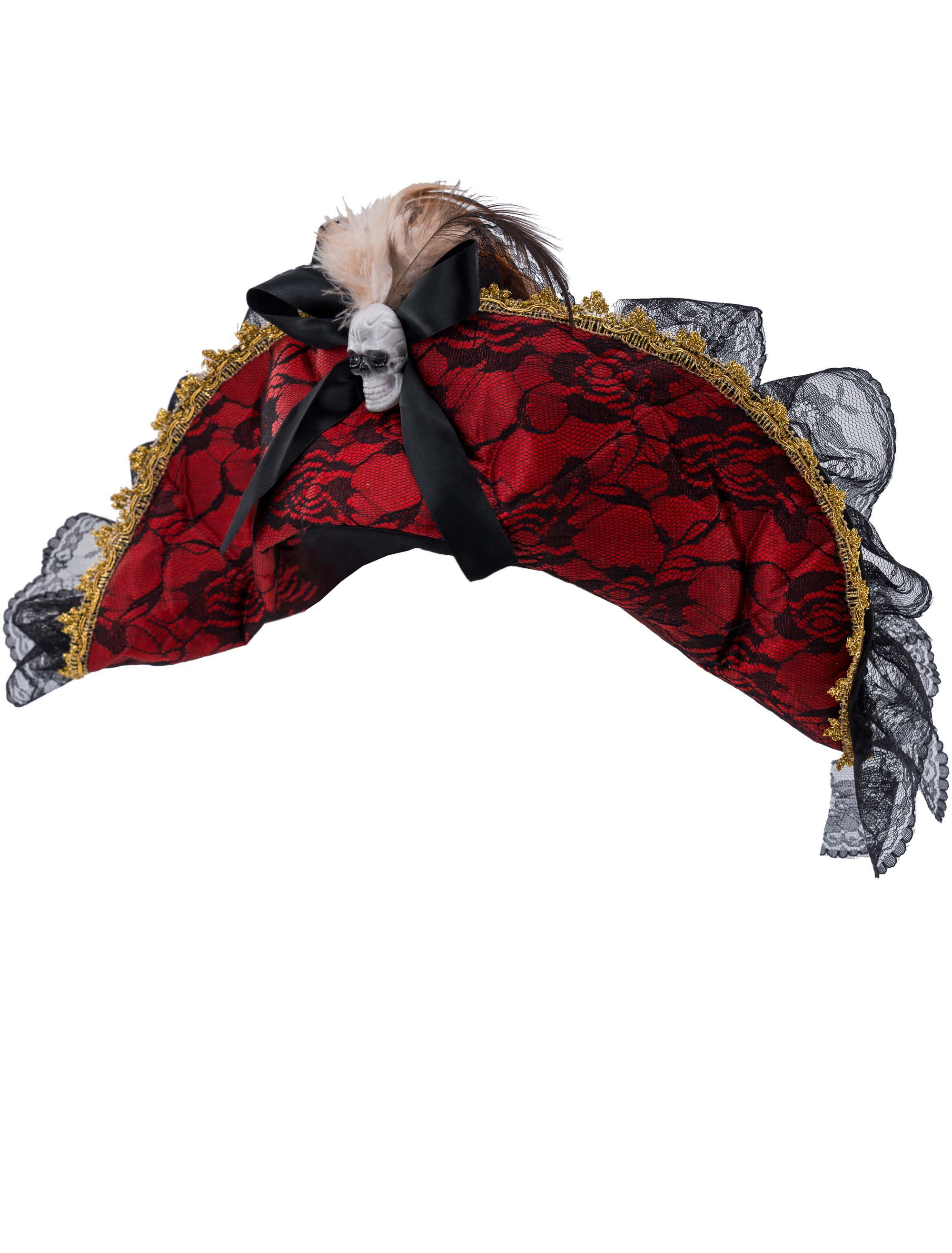 Hut Pirat mit Totenkopf und Tüll rot/schwarz one size