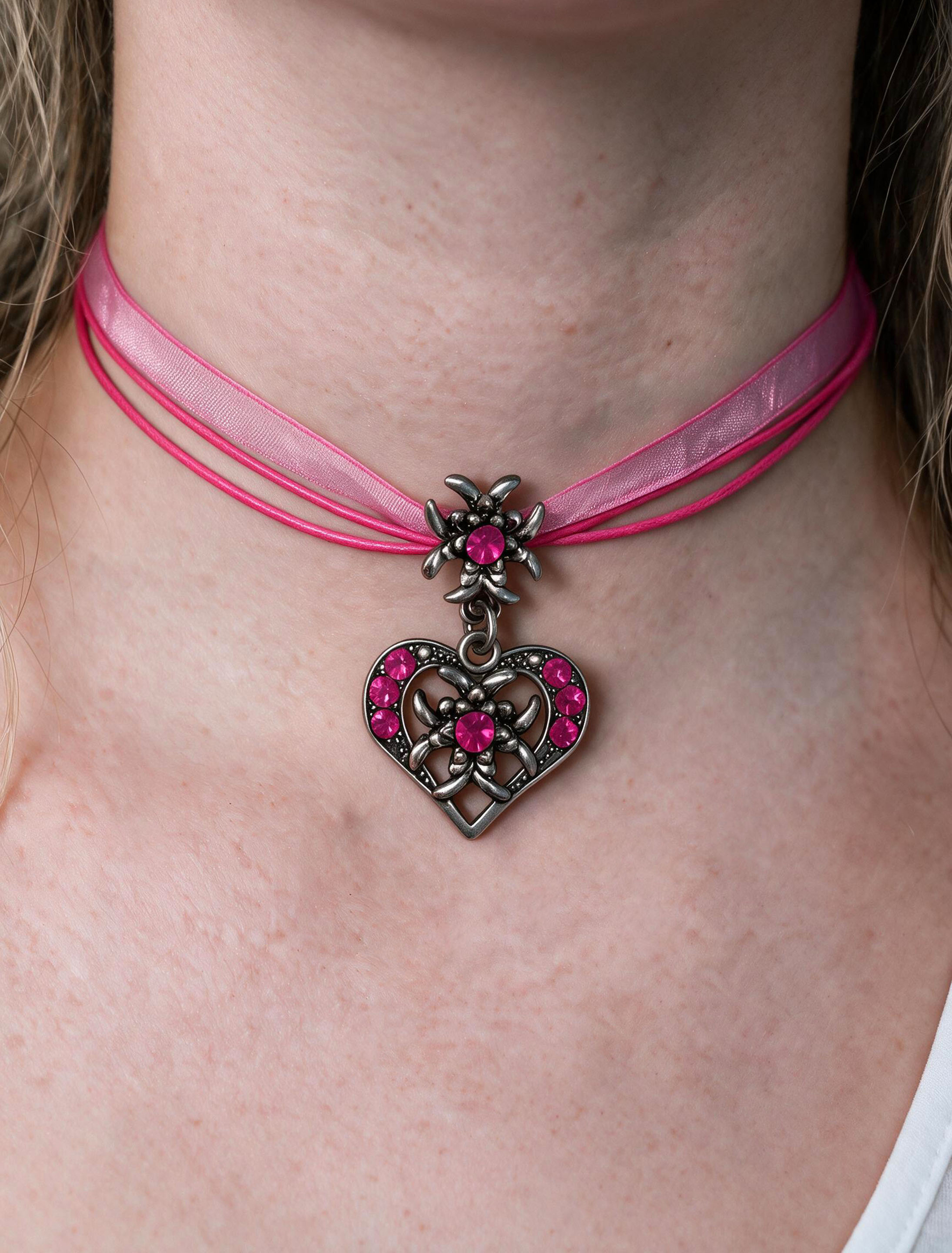 Choker Herz mit Edelweiß pink/silber
