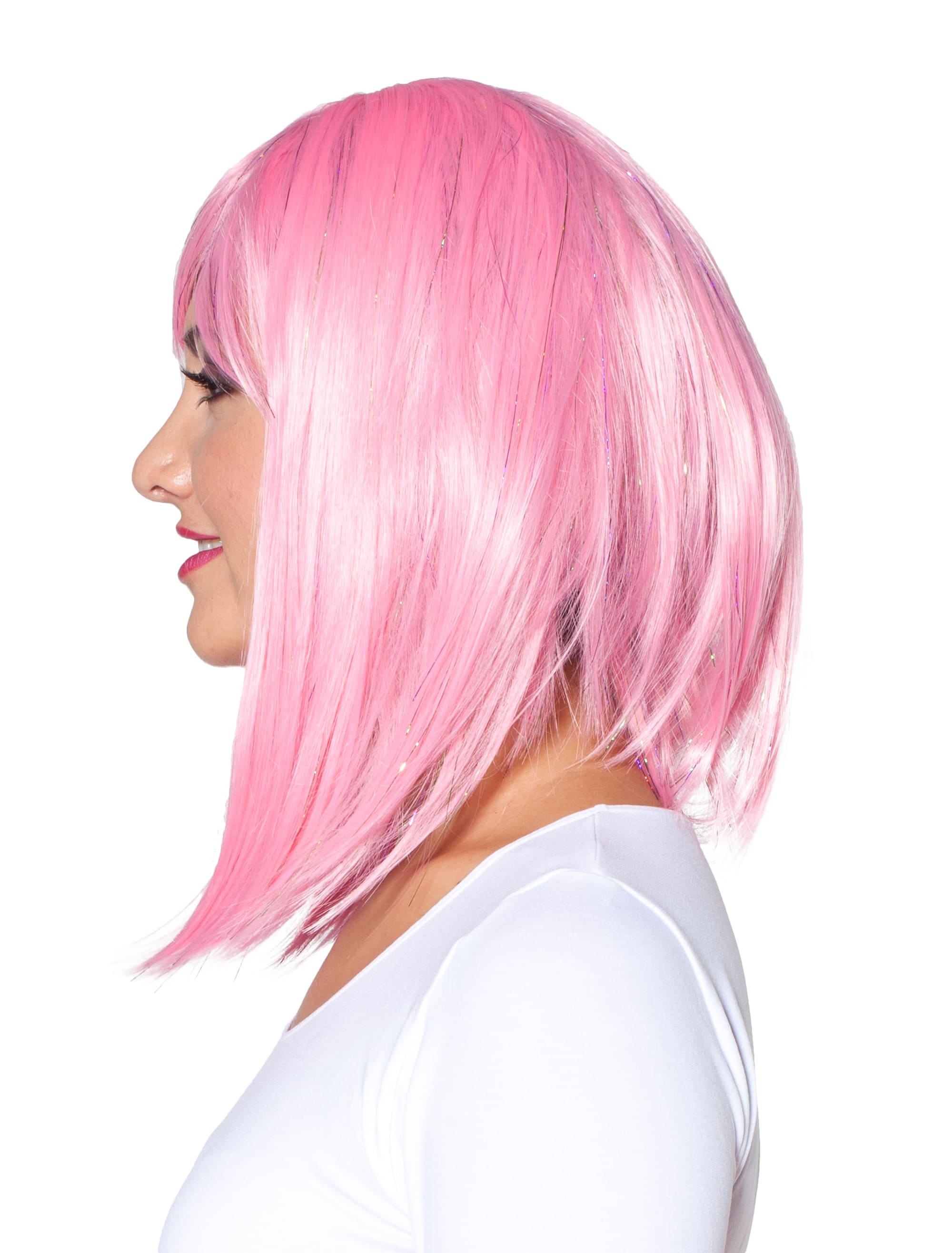 Perücke long Bob mit Pony pink one size
