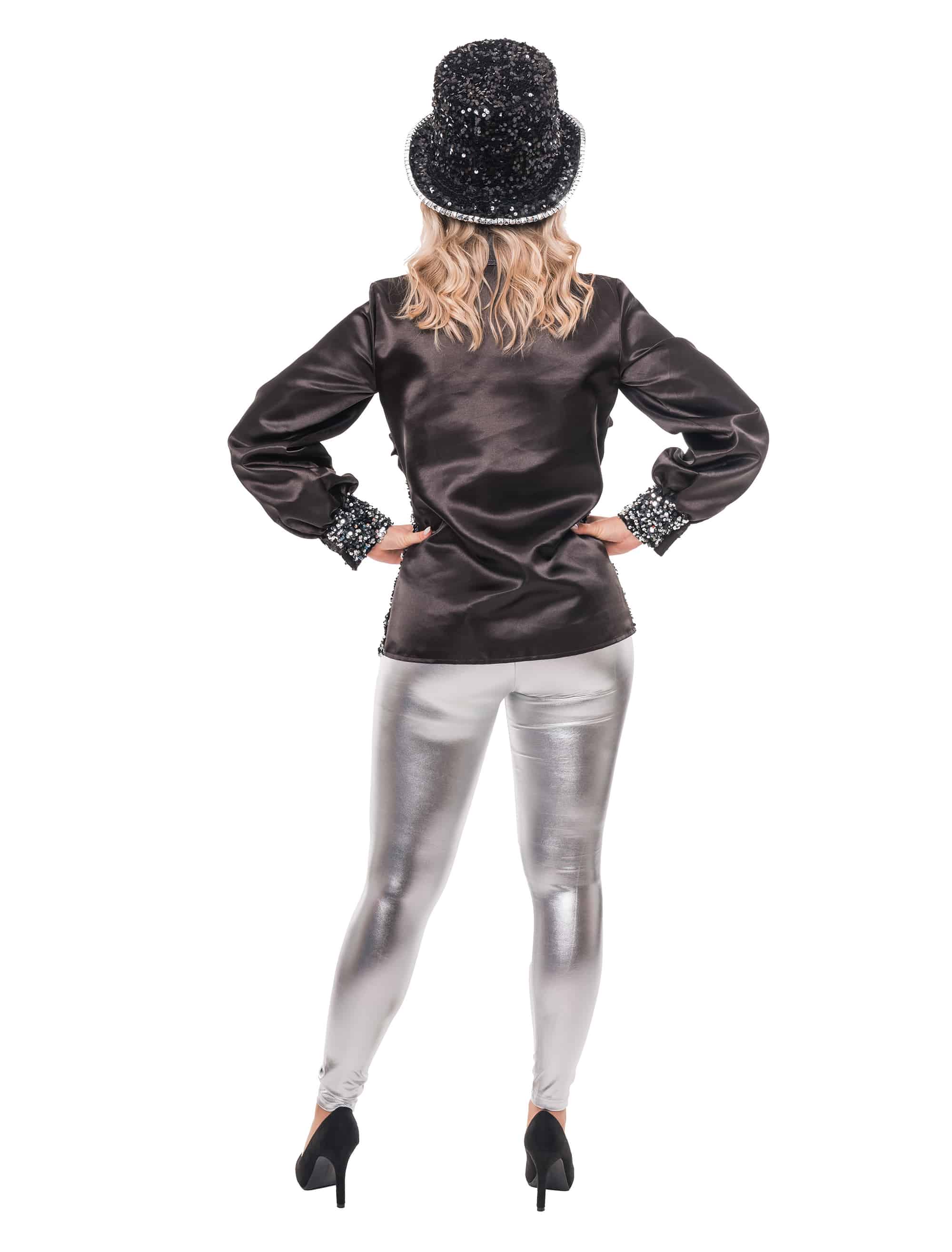 Bluse glänzend mit Pailletten schwarz S/M