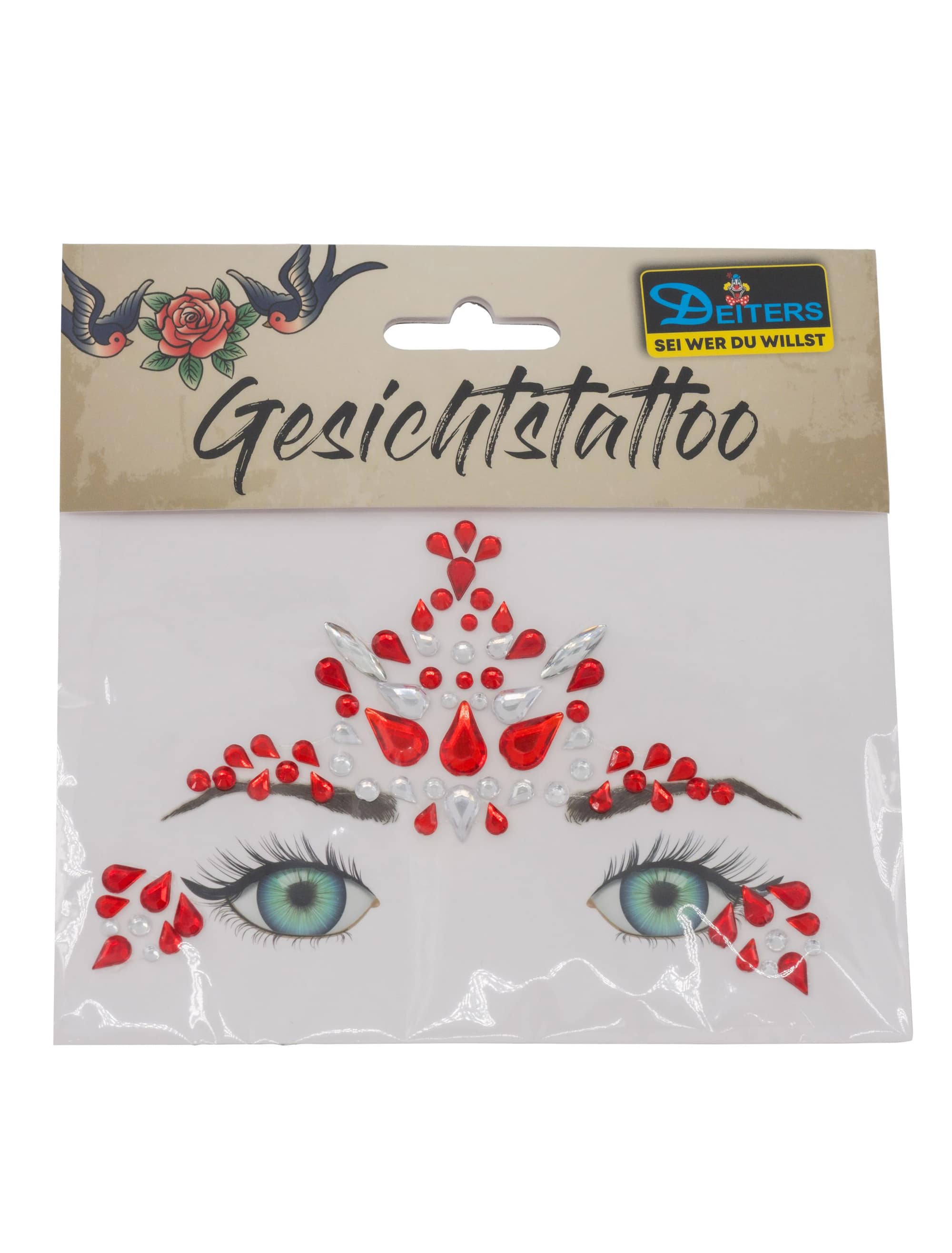 Gesichtsstrasssteine Tränen rot/silber