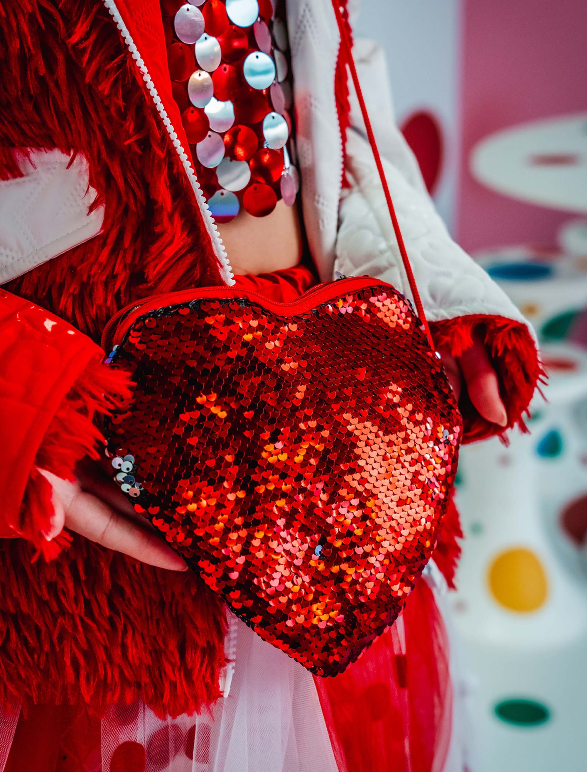 Tasche Herz Pailletten rot/silber