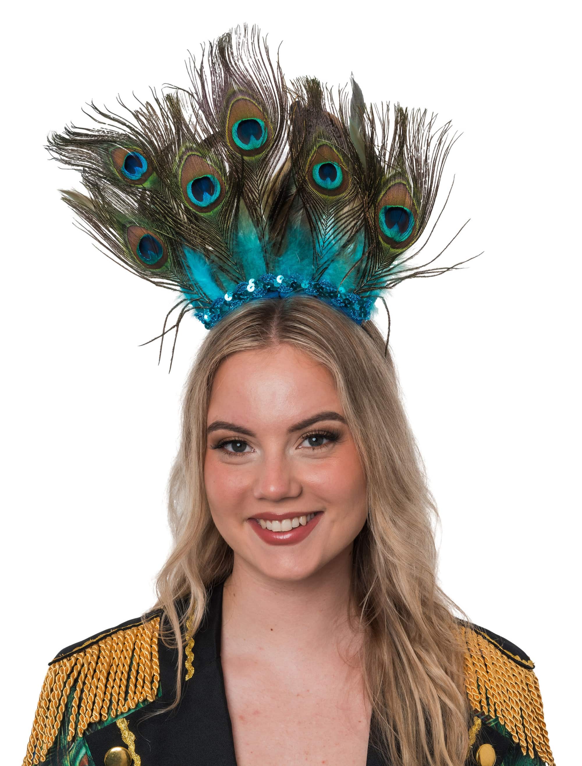 Haarreif Pfau mit Pailletten türkis/braun