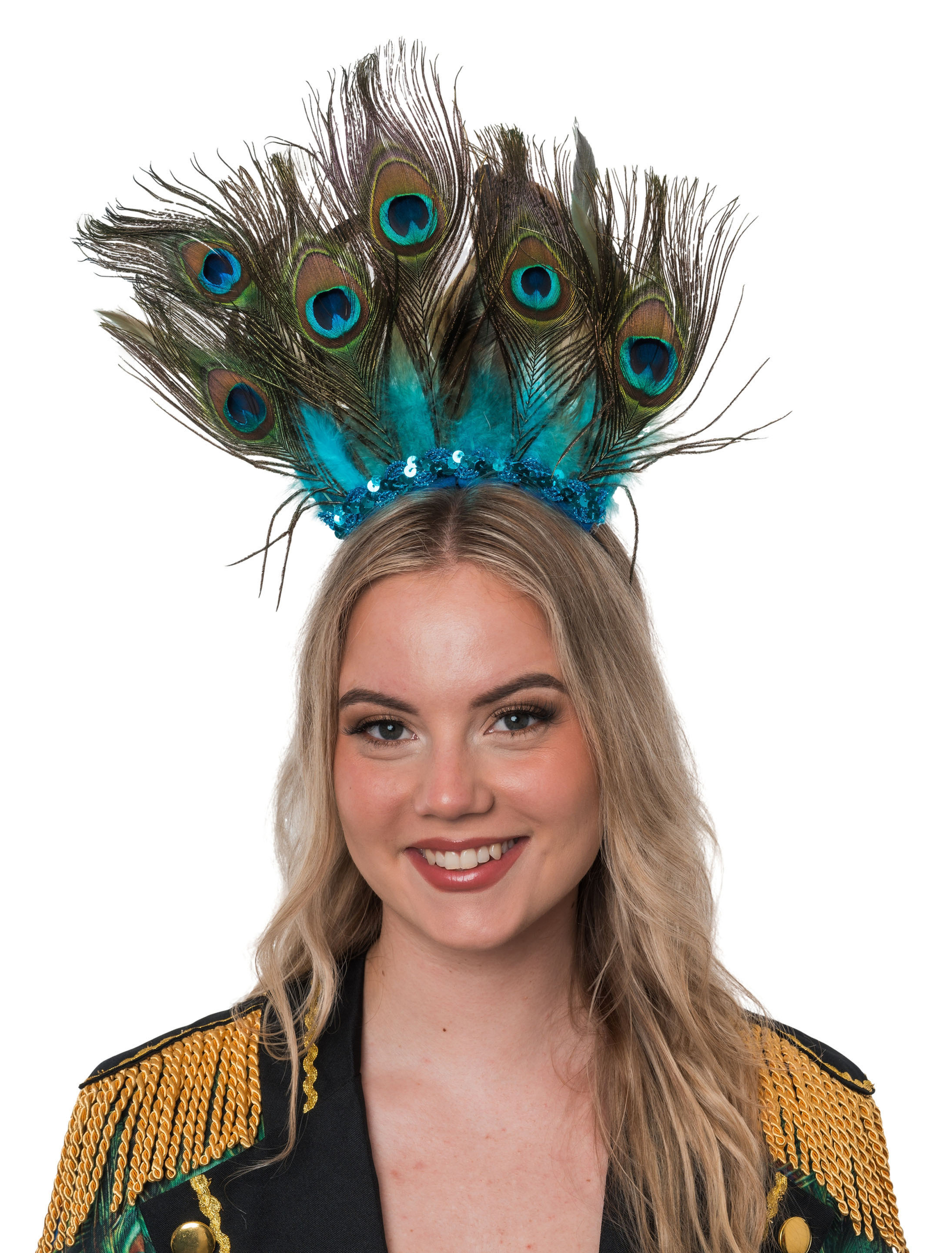 Haarreif Pfau mit Pailletten türkis/braun