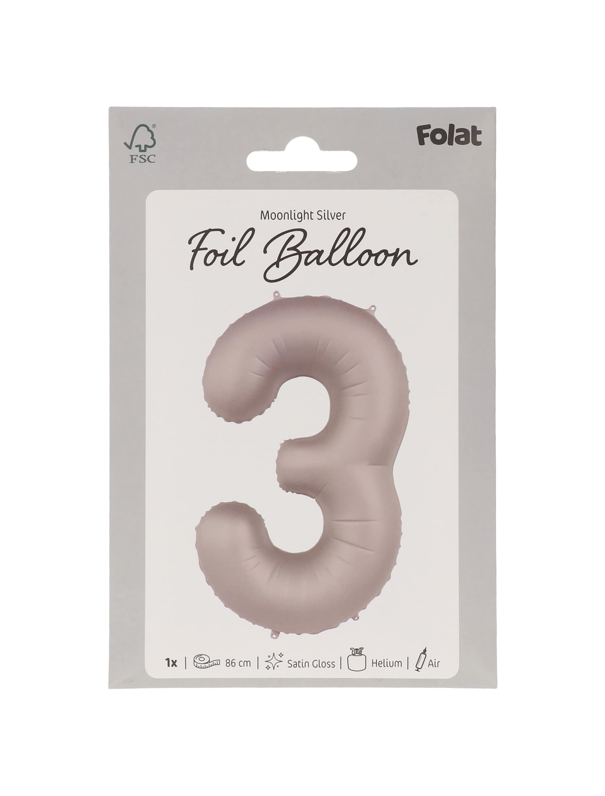 Folienballon Zahl 3 L matt silber
