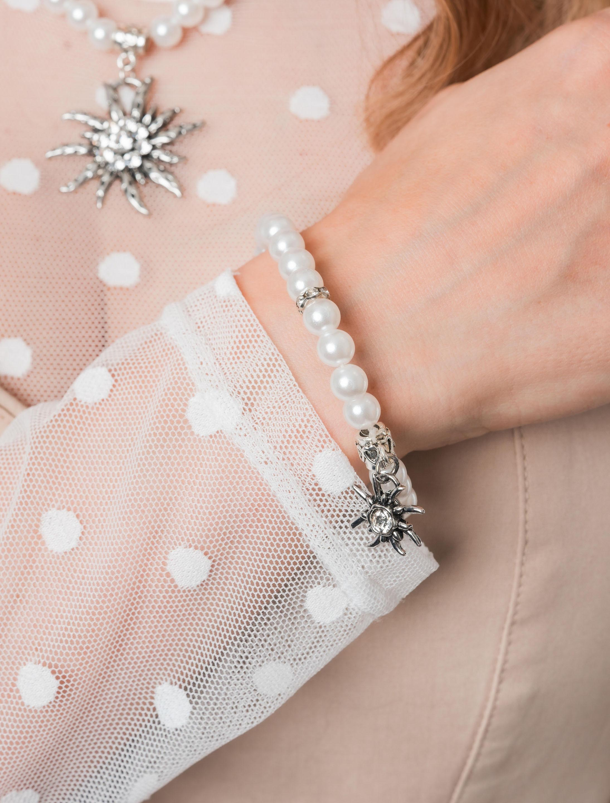 Perlenarmband Edelweiß mit Strassstein weiß