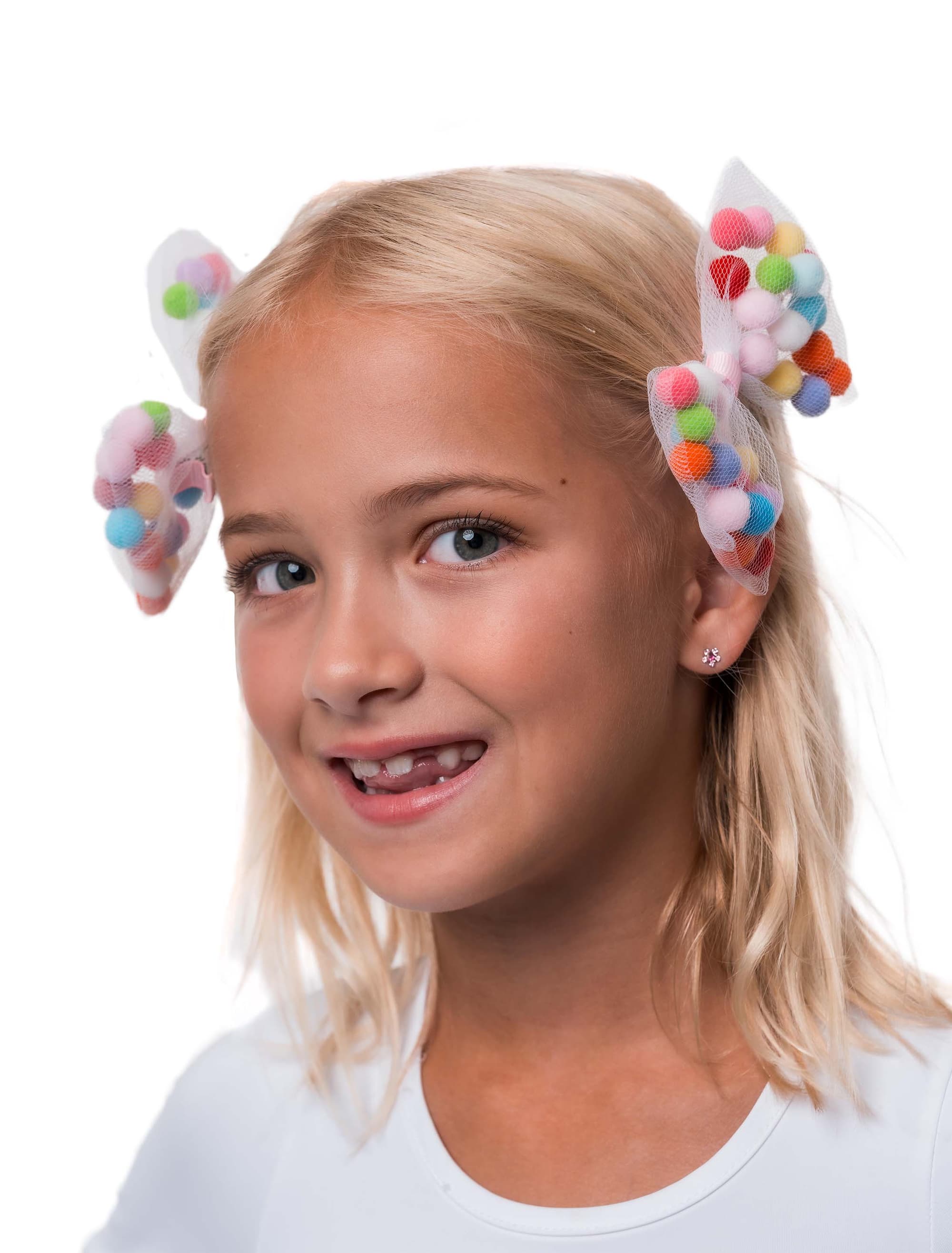 Haarklammern Schleife mit Pompoms bunt