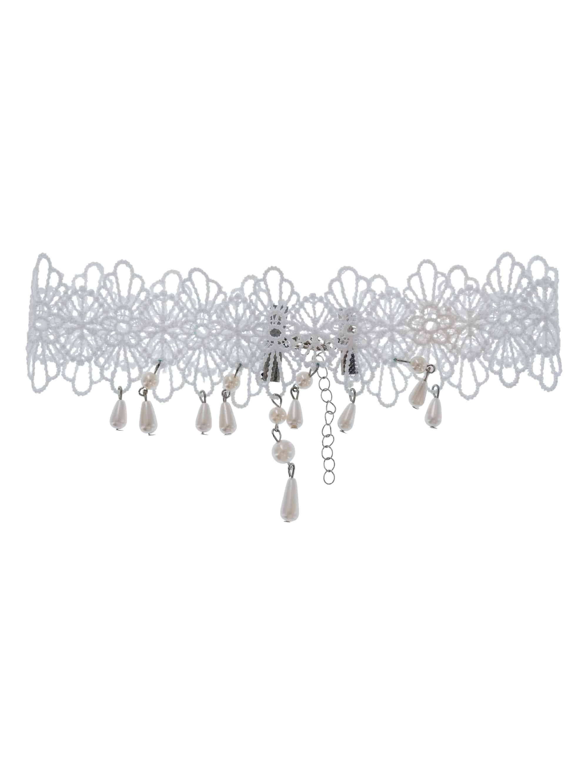 Choker Spitze mit Perlen weiß