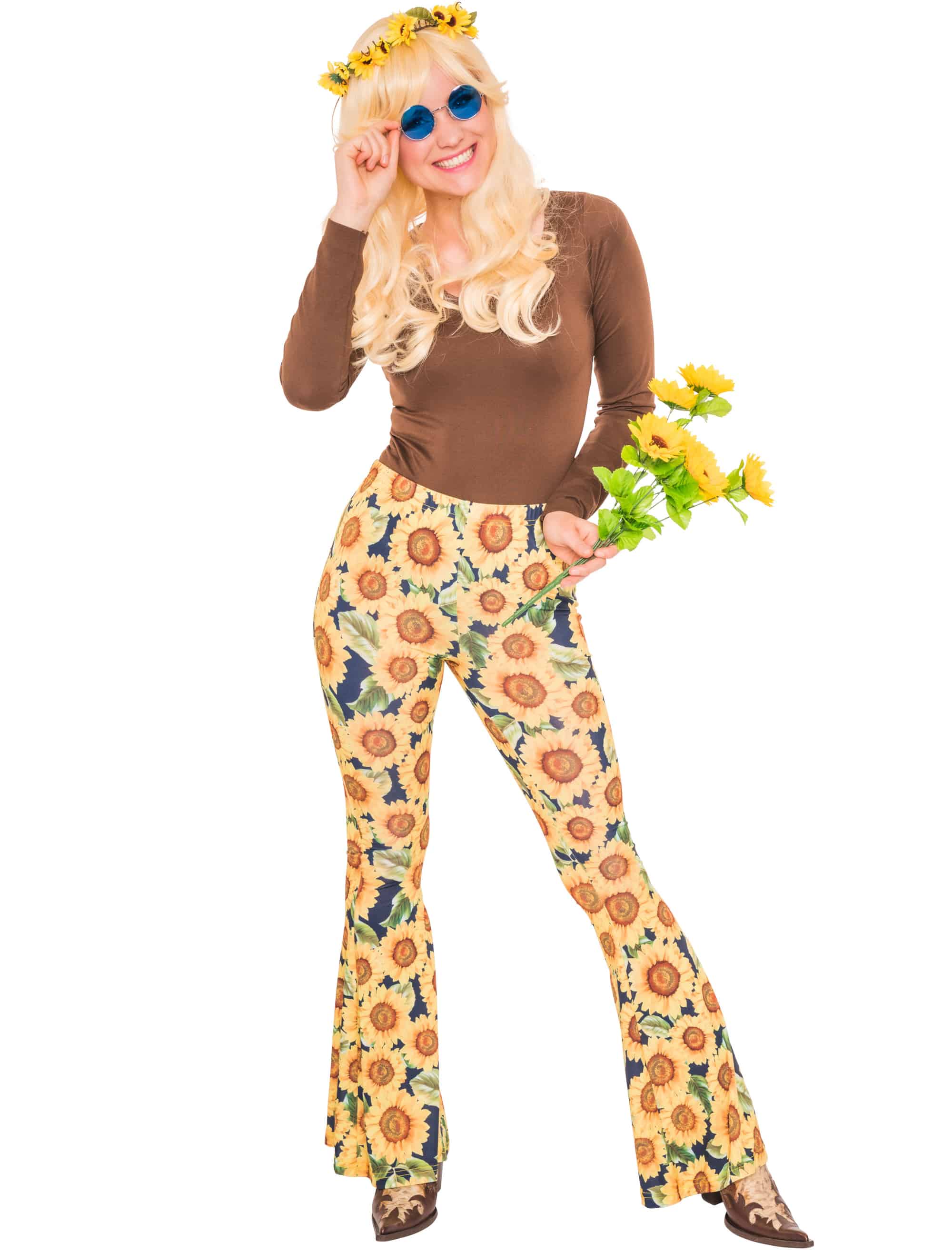 Hose 70erJahre Sonnenblumen Damen gelb S/M