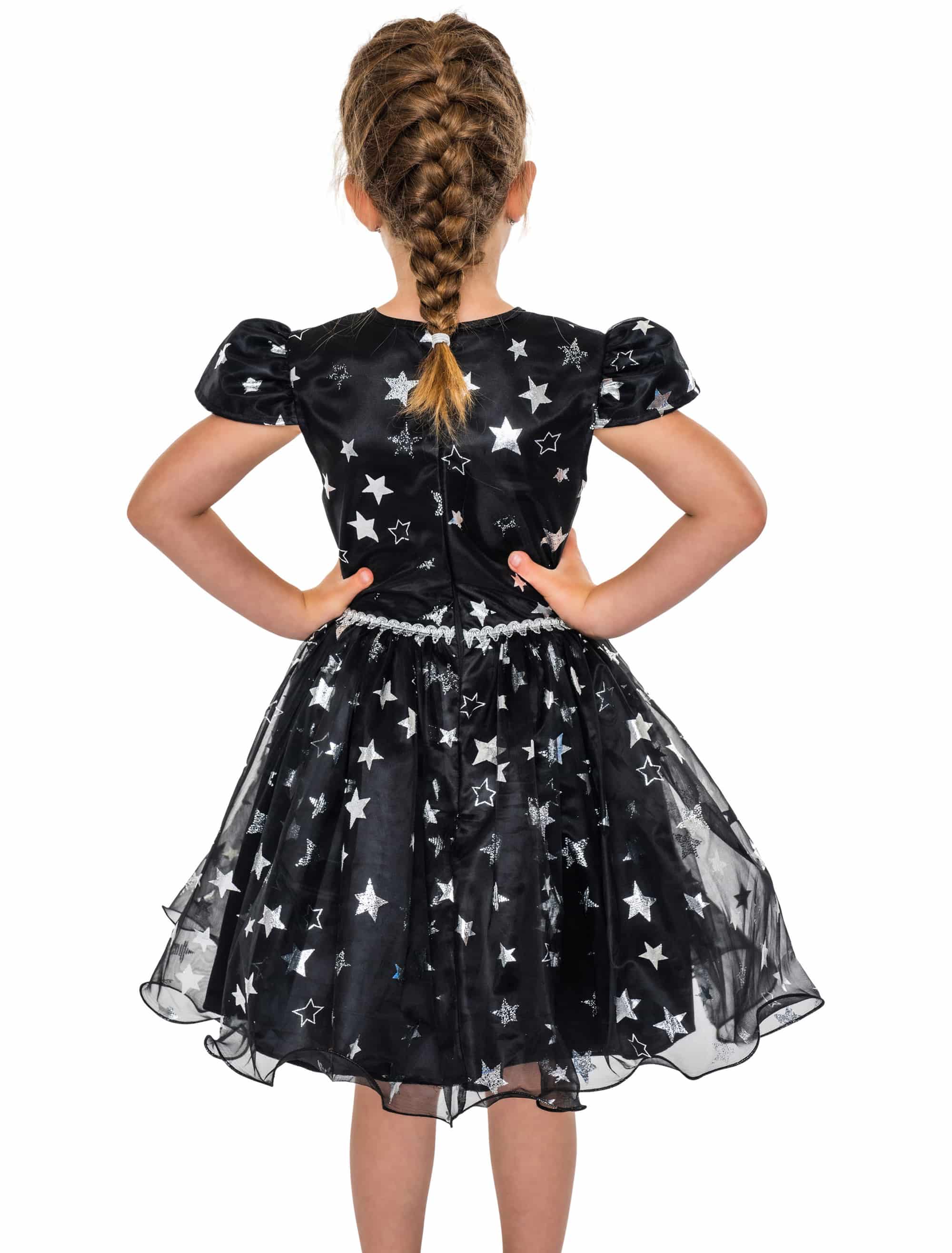 Kleid Hexe mit Sternen silber Mädchen schwarz 116