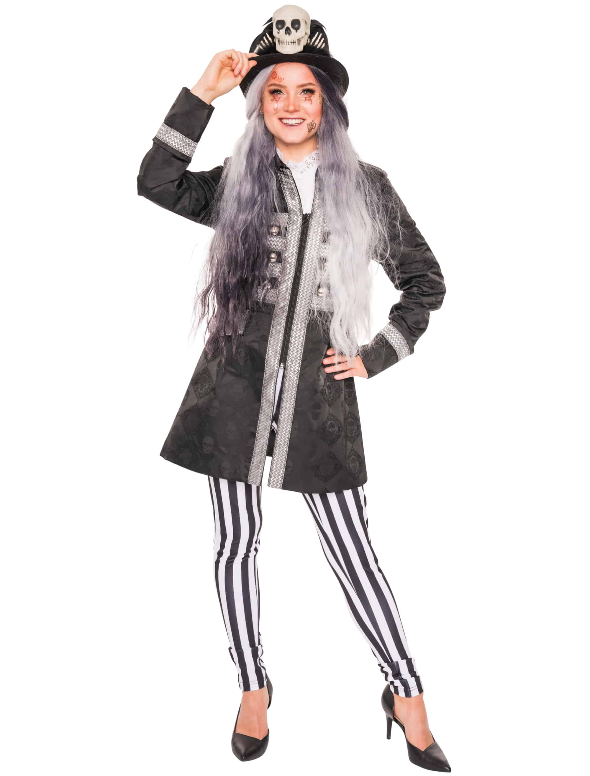 Jacke mit Totenköpfen Damen schwarz M