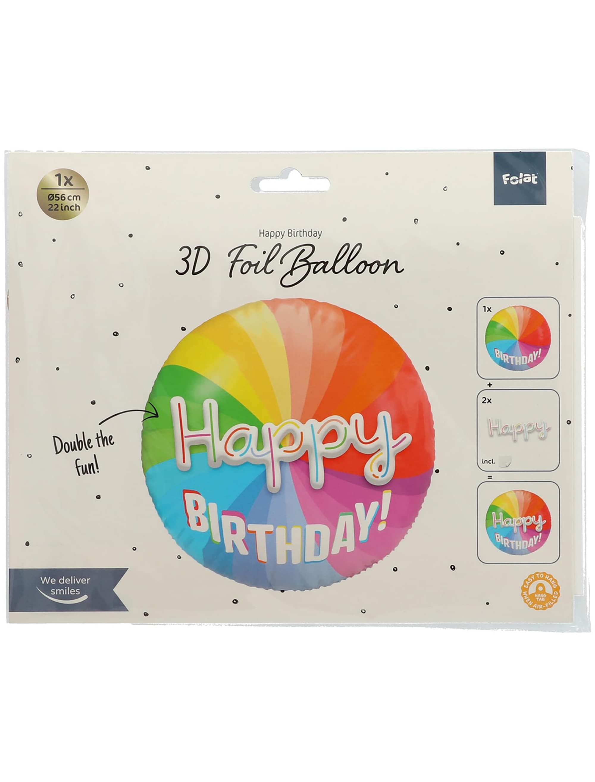 Folienballon 3D Happy birthday bunt