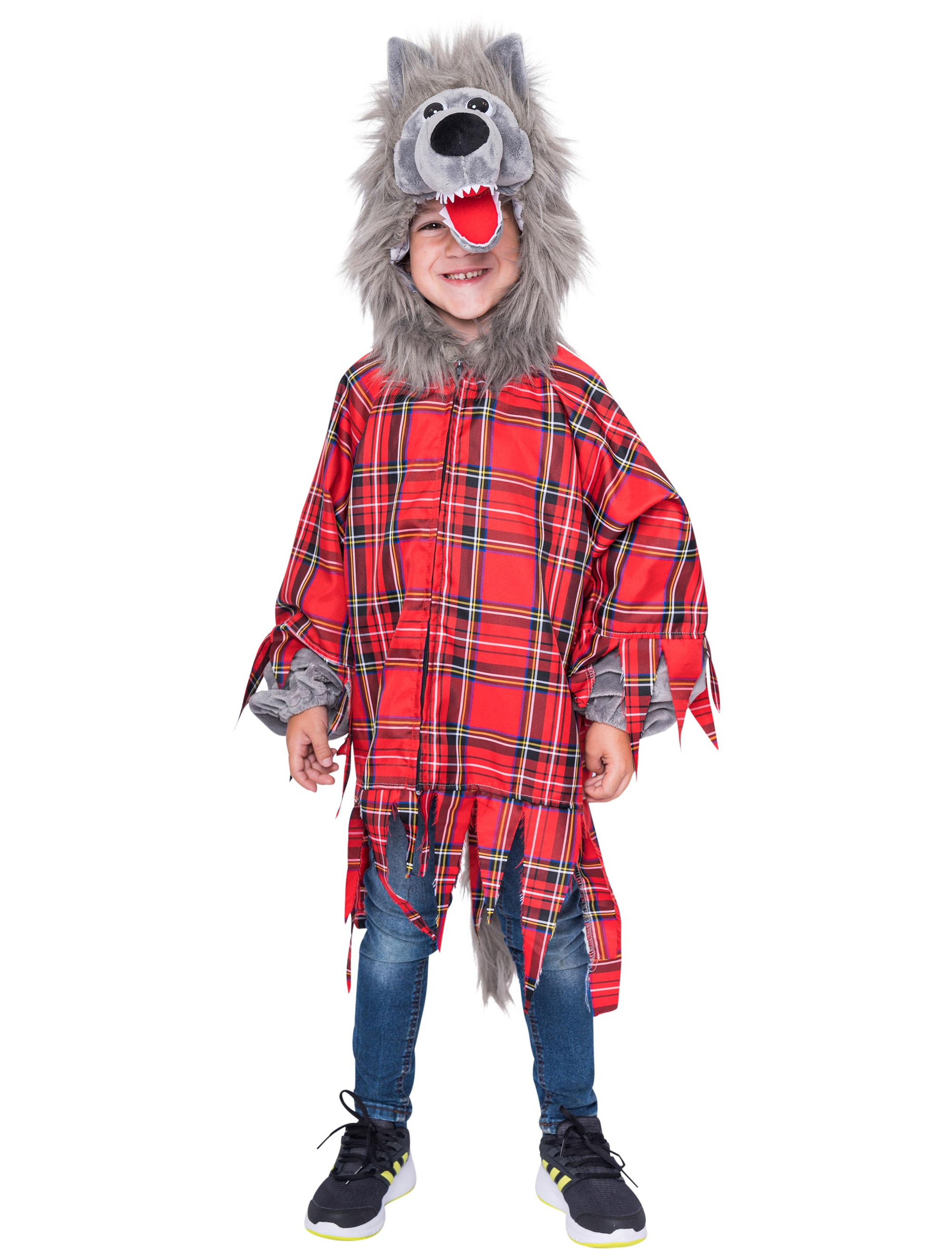 Oberteil Plüsch Werwolf kariert Kinder rot/grau 140-164