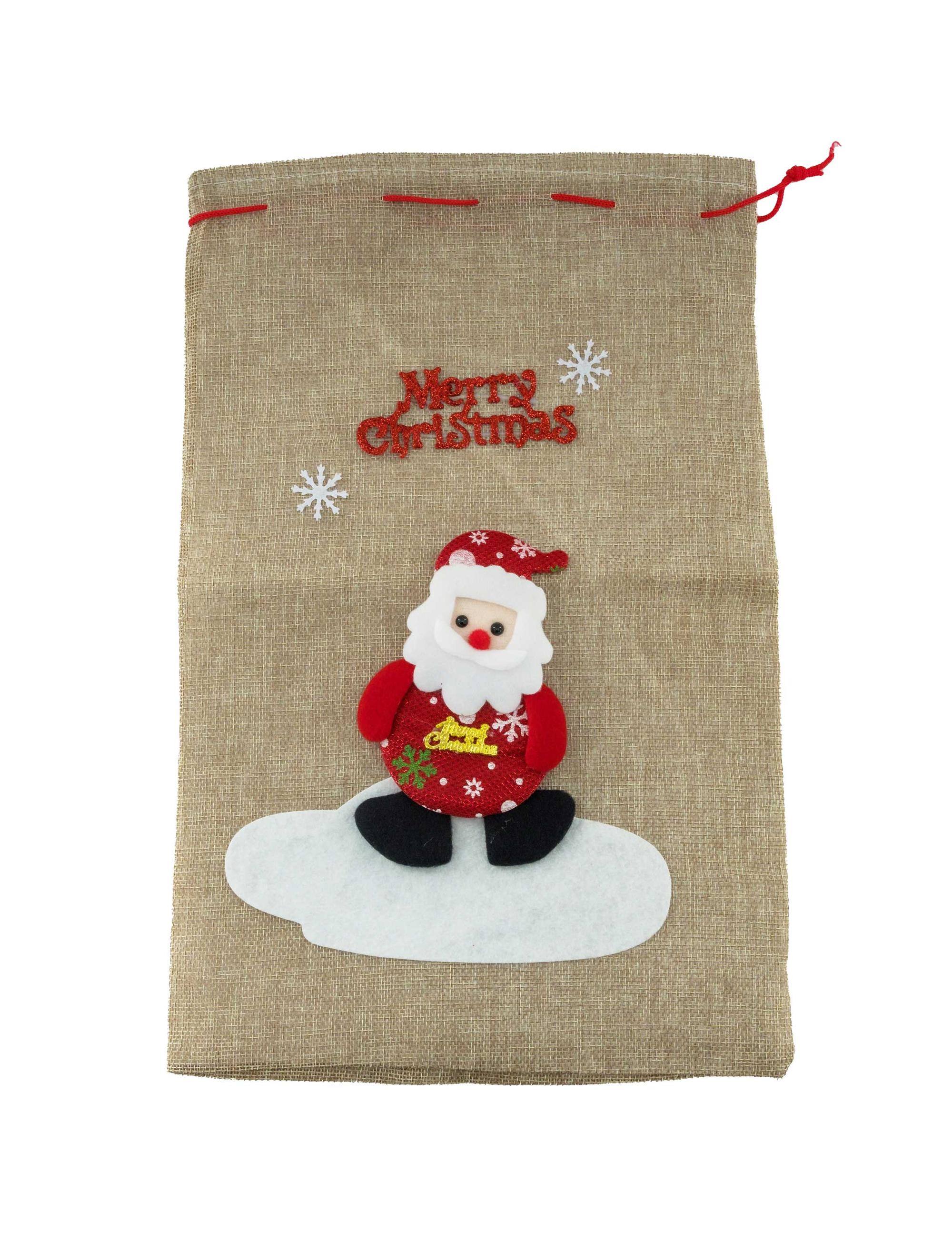 Jutesack Merry Christmas beige/rot