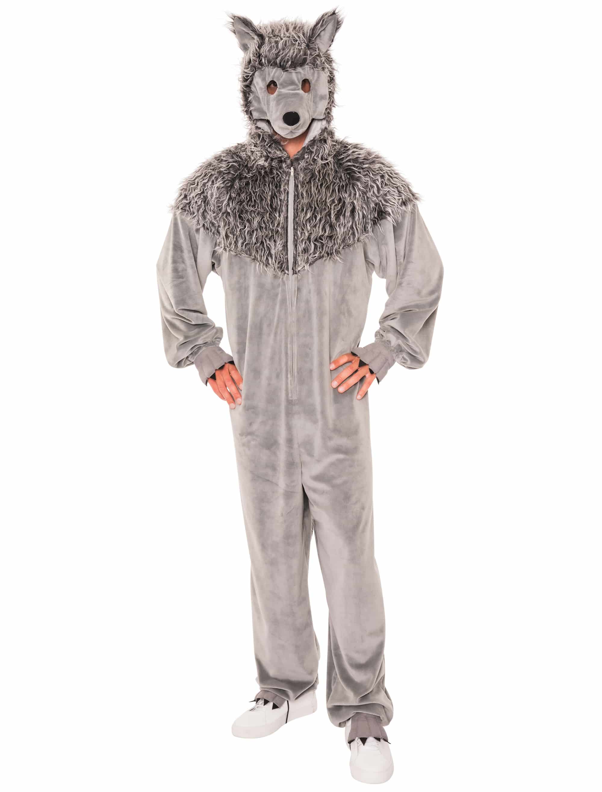 Overall Plüsch Wolf mit Maske Herren grau 56-58