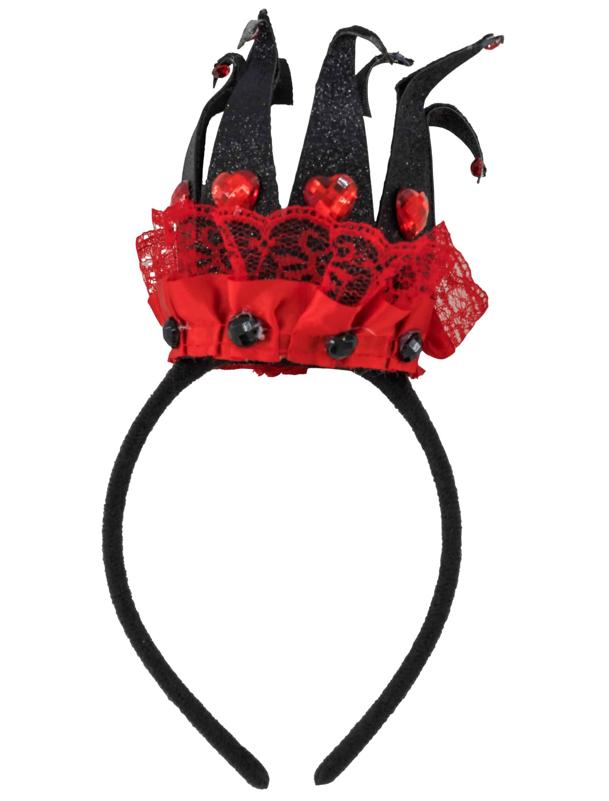Haarreif mit Mini Krone schwarz/rot