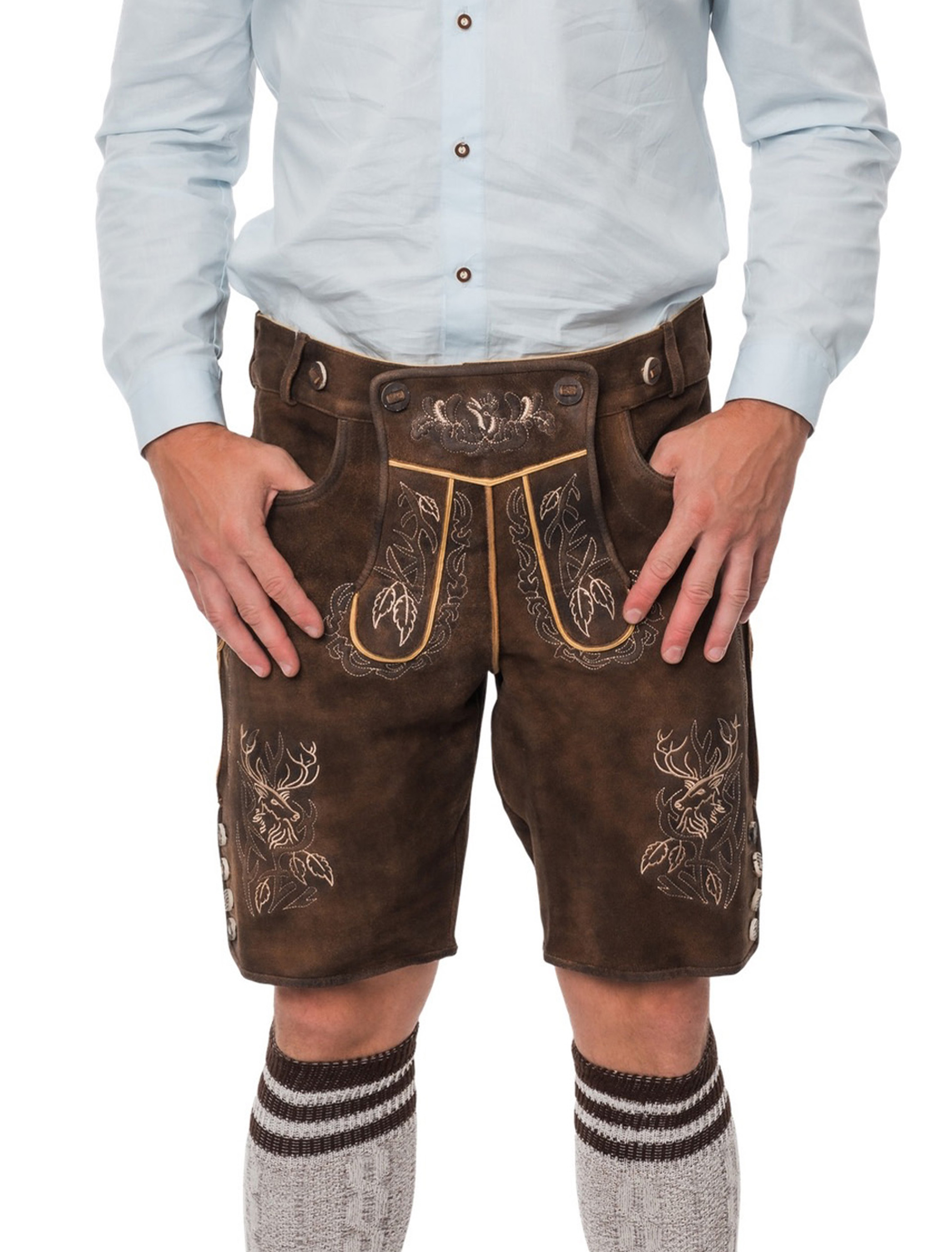 Lederhose kurz mit Hirsch Herren braun S