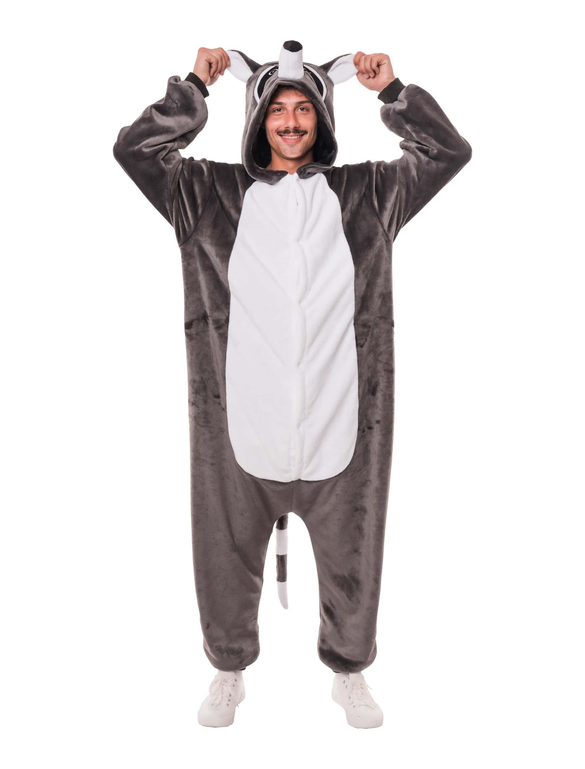Overall Plüsch Waschbär Damen schwarz/weiß 34/36