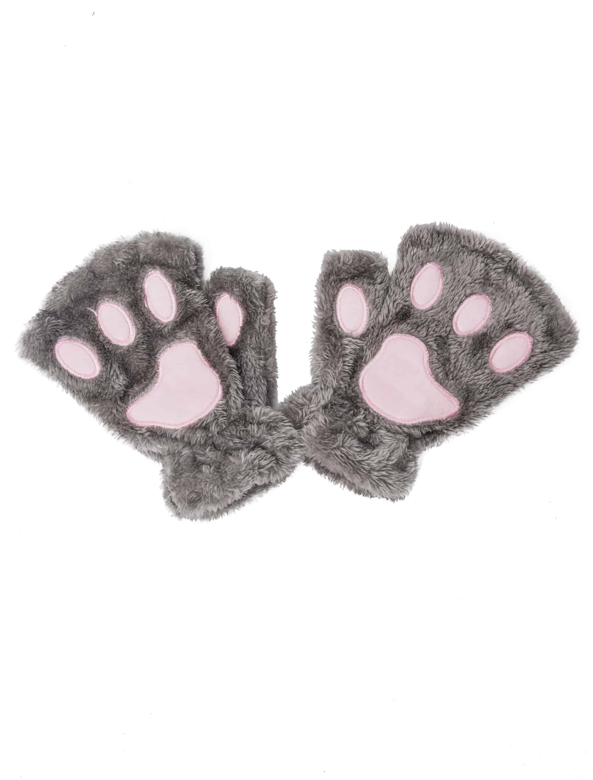 Handschuhe Plüsch Pfote grau one size