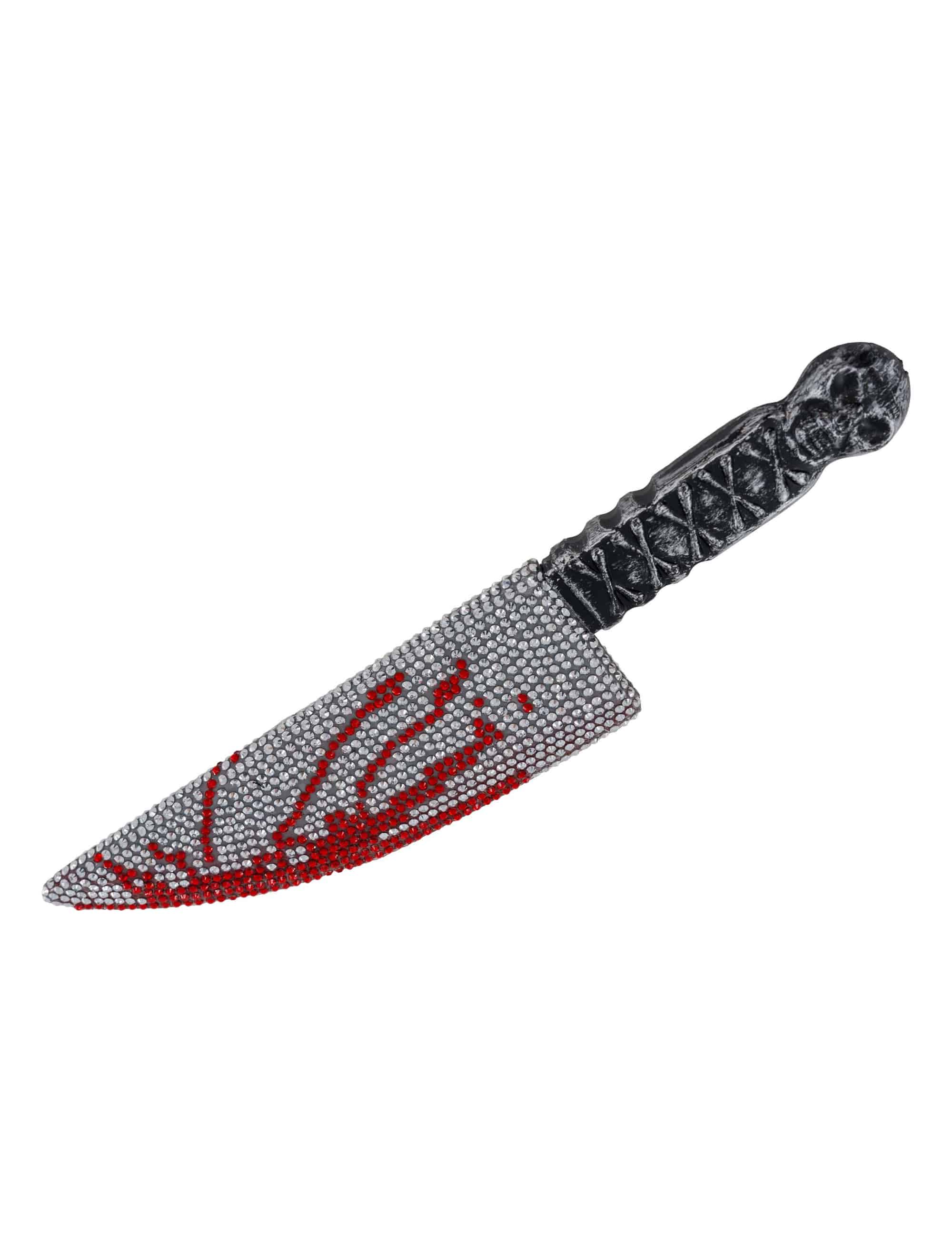 Messer mit Strass 38cm Blutspritzer schwarz/silber