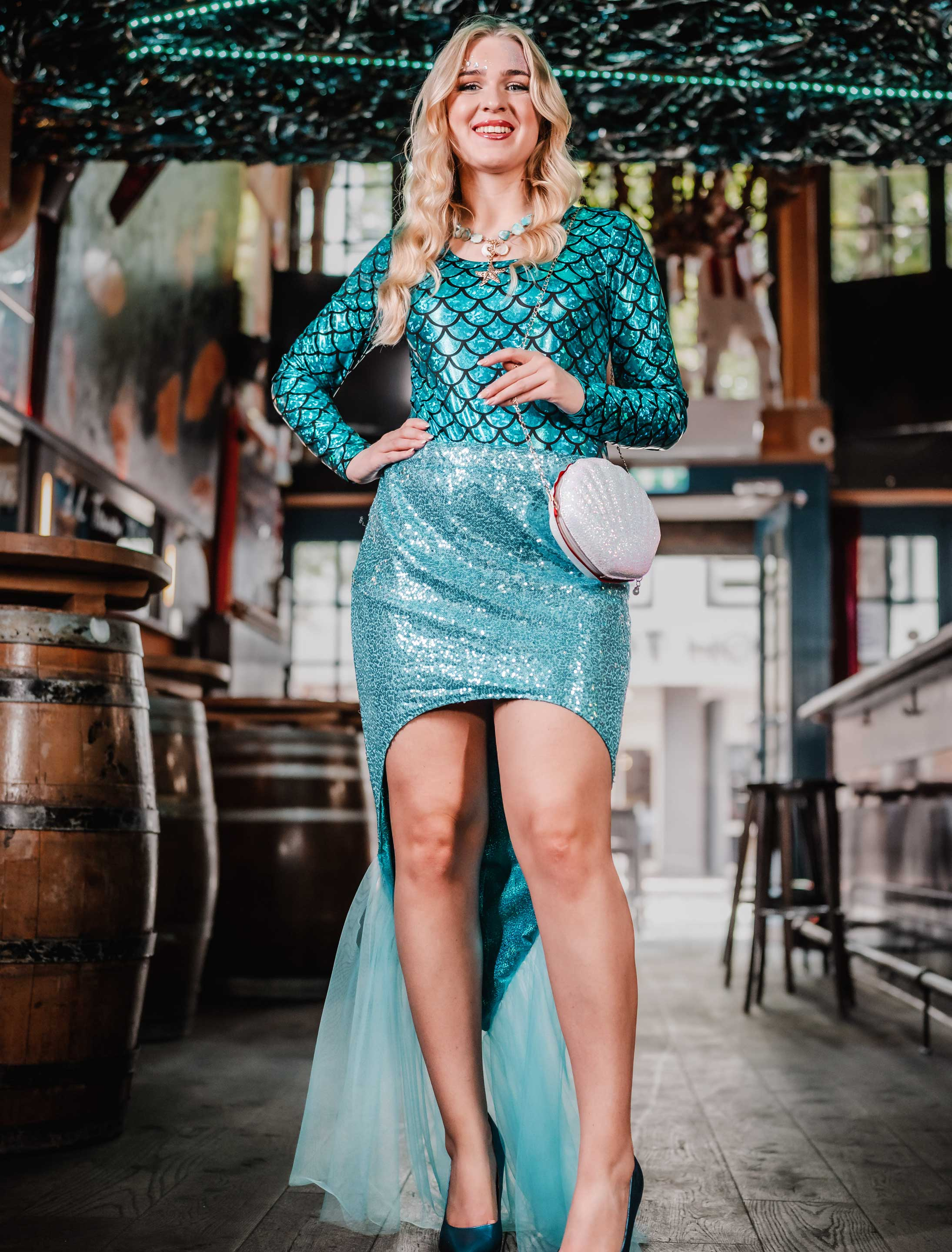Rock Meerjungfrau mit Pailletten Damen blau S/M