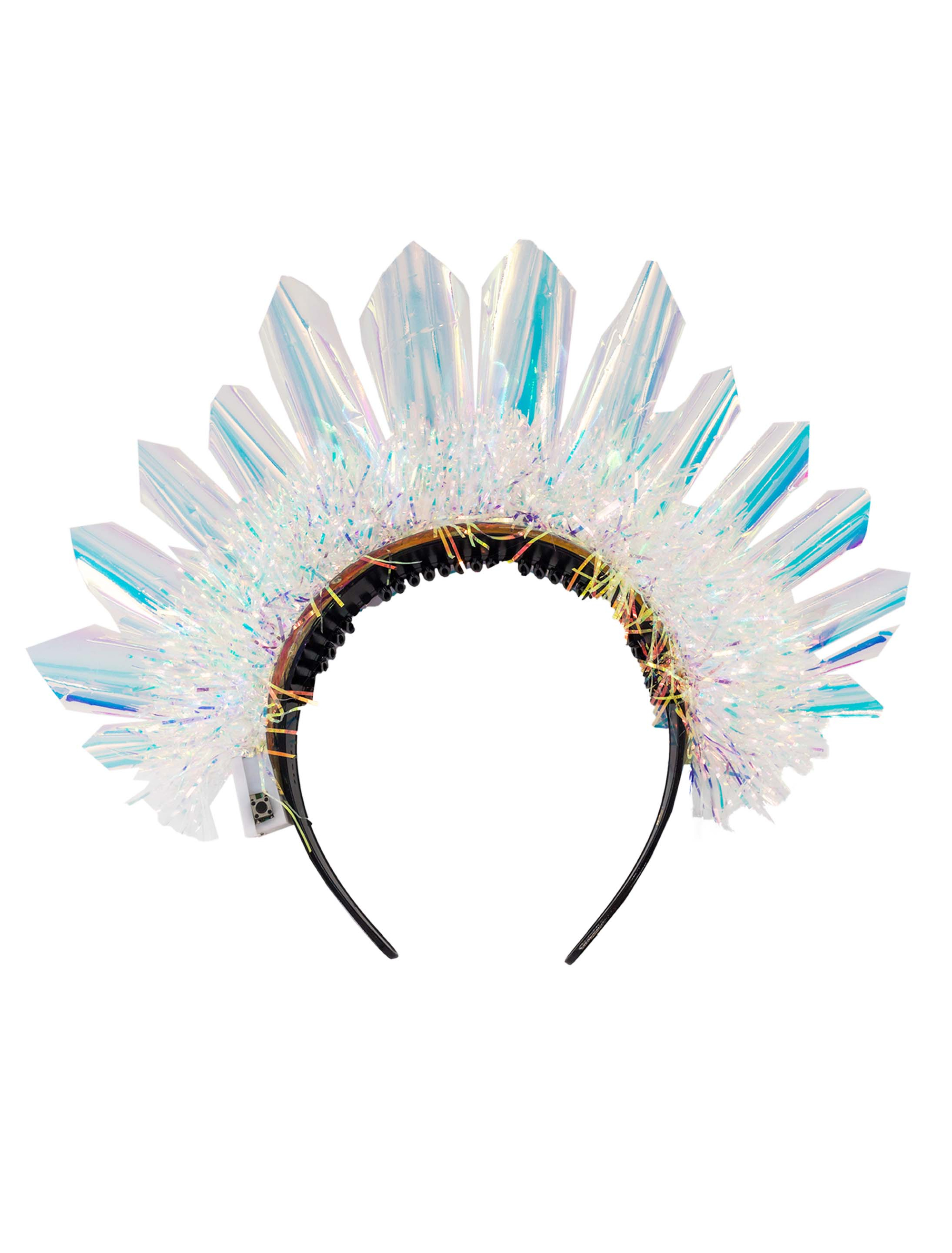Haarreif holographisch mit Lametta und LED Damen bunt
