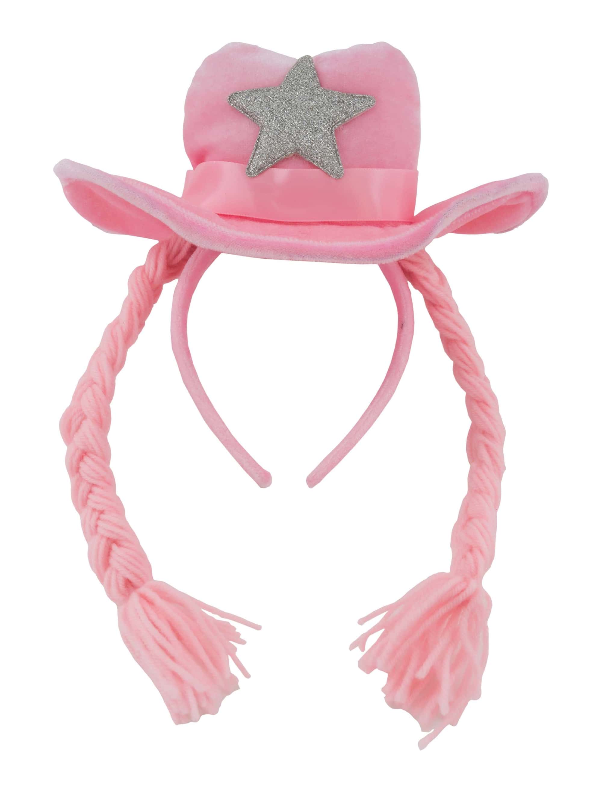 Haarreif Cowboyhut mit Zöpfen rosa