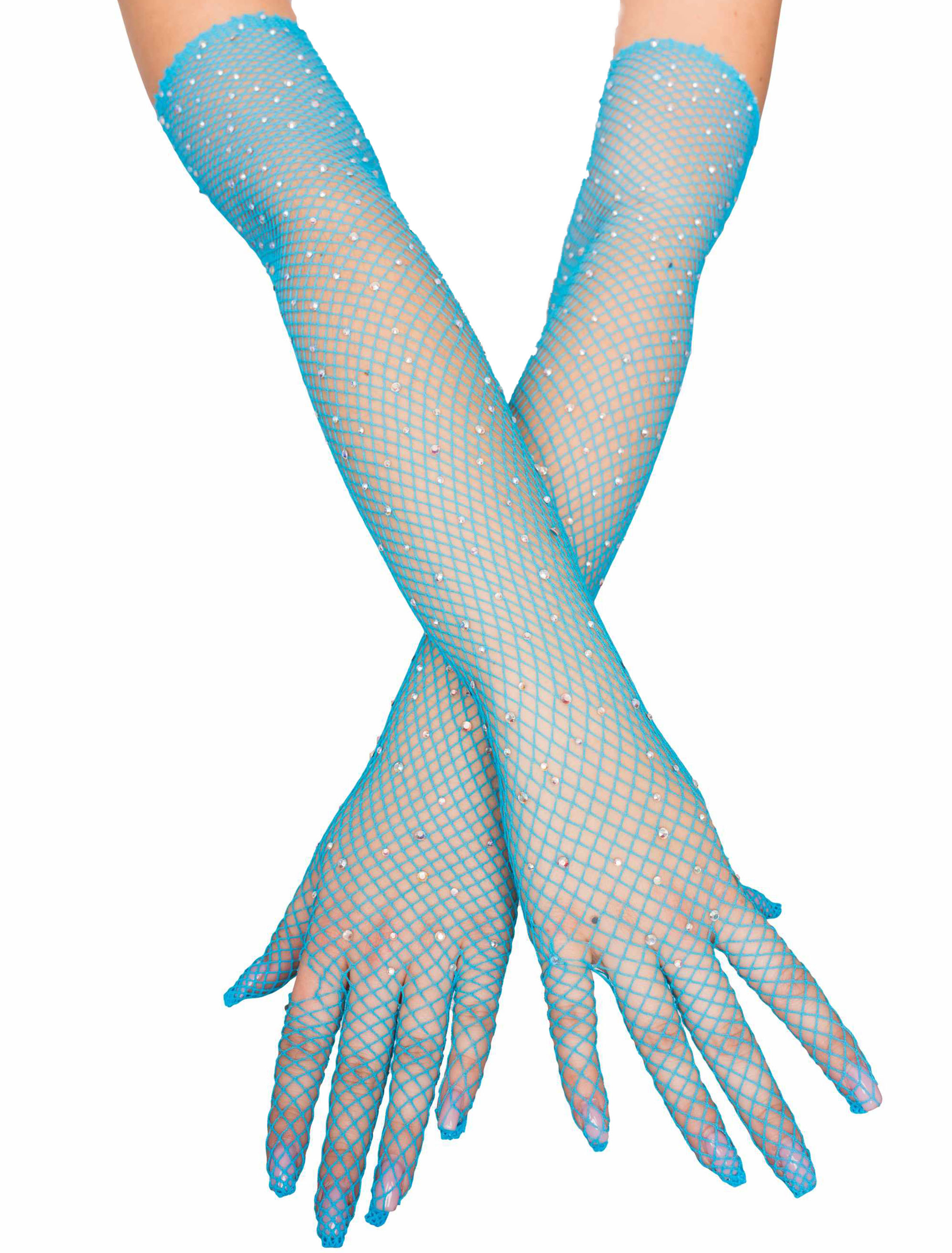 Netzhandschuhe mit Strasssteinen blau one size