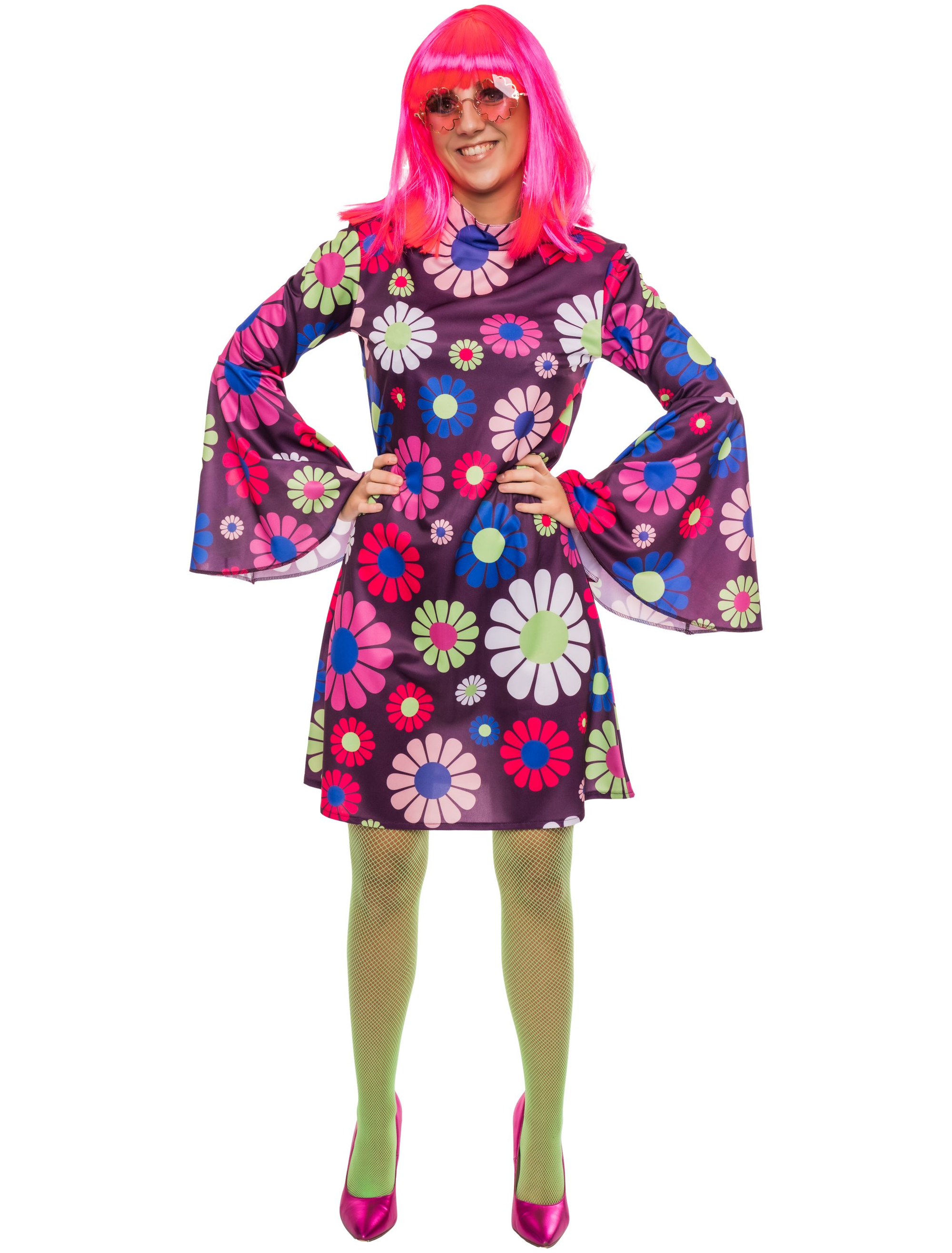 Kleid Flower Power Floral Damen lila XL