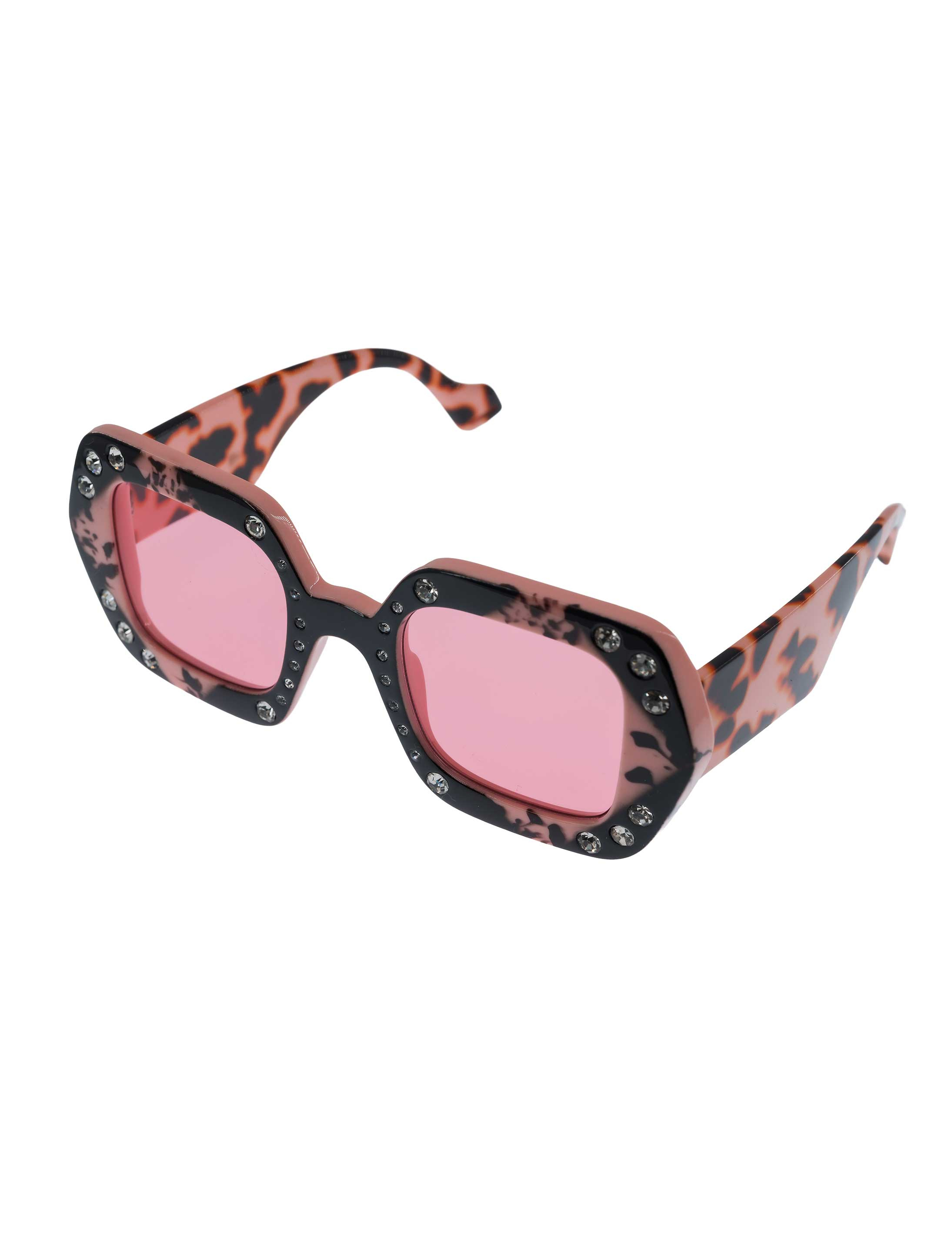 Retrobrille mit Strass rosa/schwarz