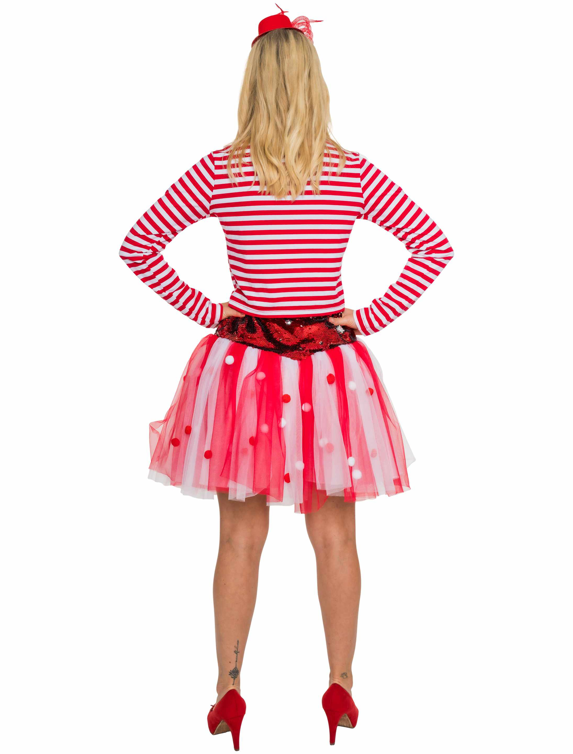 Petticoat mit Pailletten und Pompons Damen rot/weiß L/XL