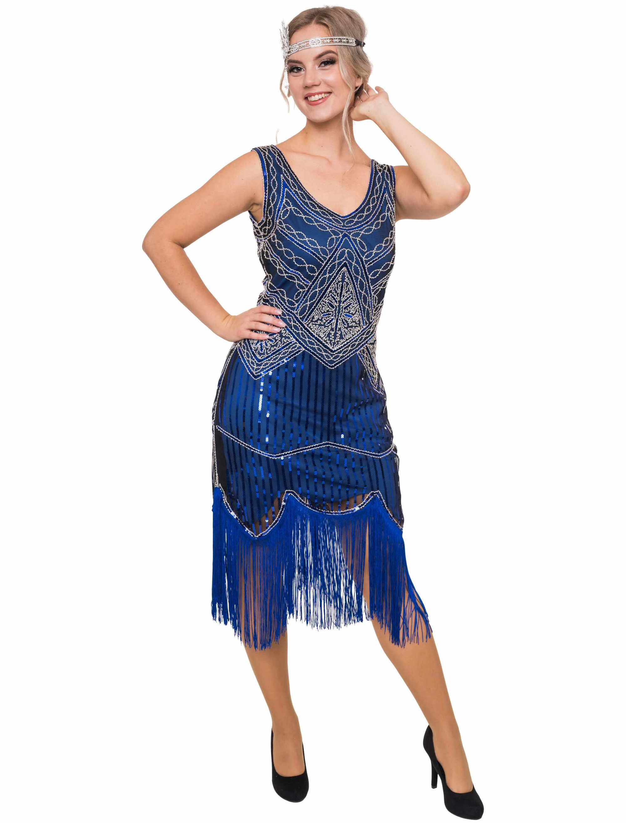 Kleid Charleston Damen blau S