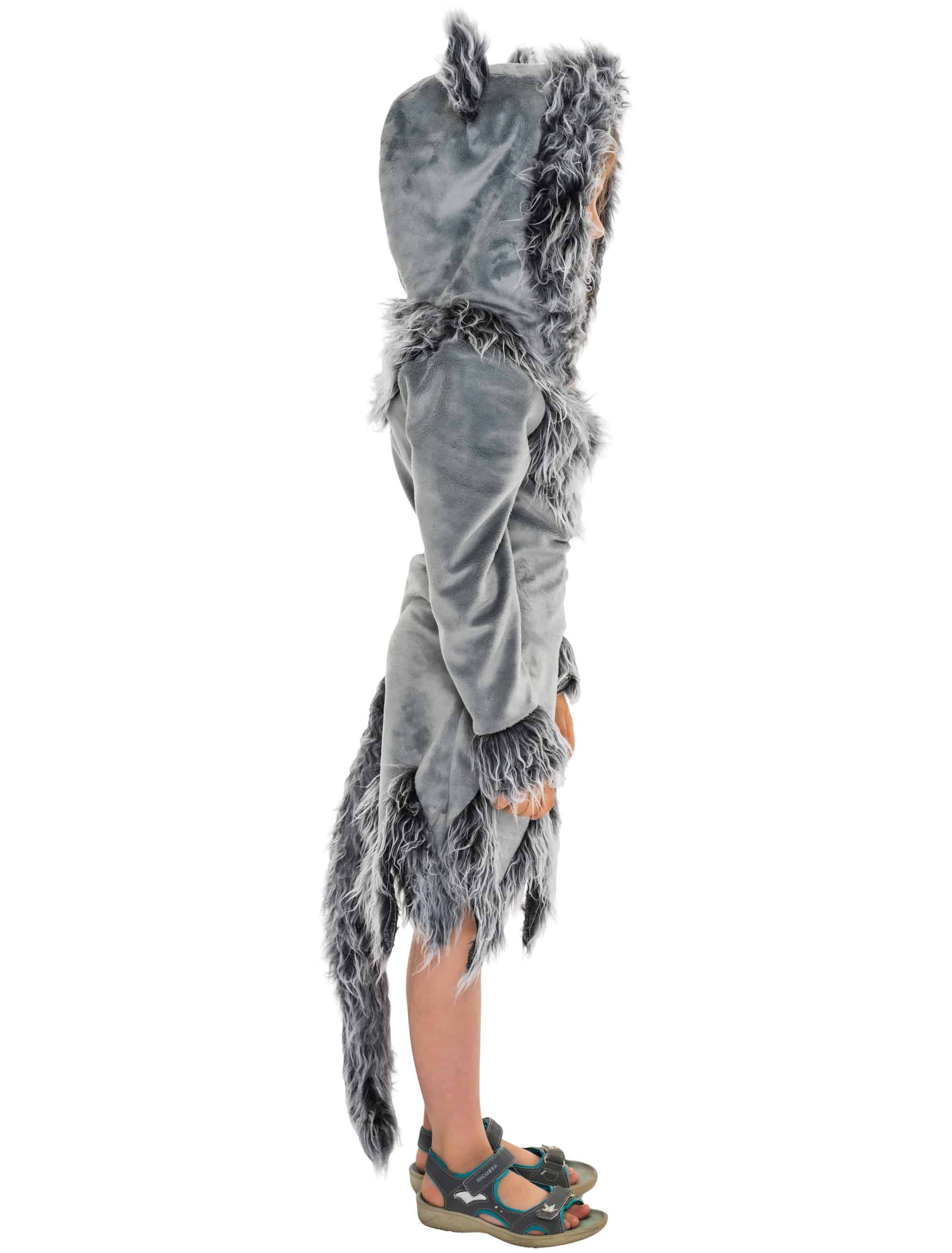Kleid Plüsch Wolf Kinder grau 116-128