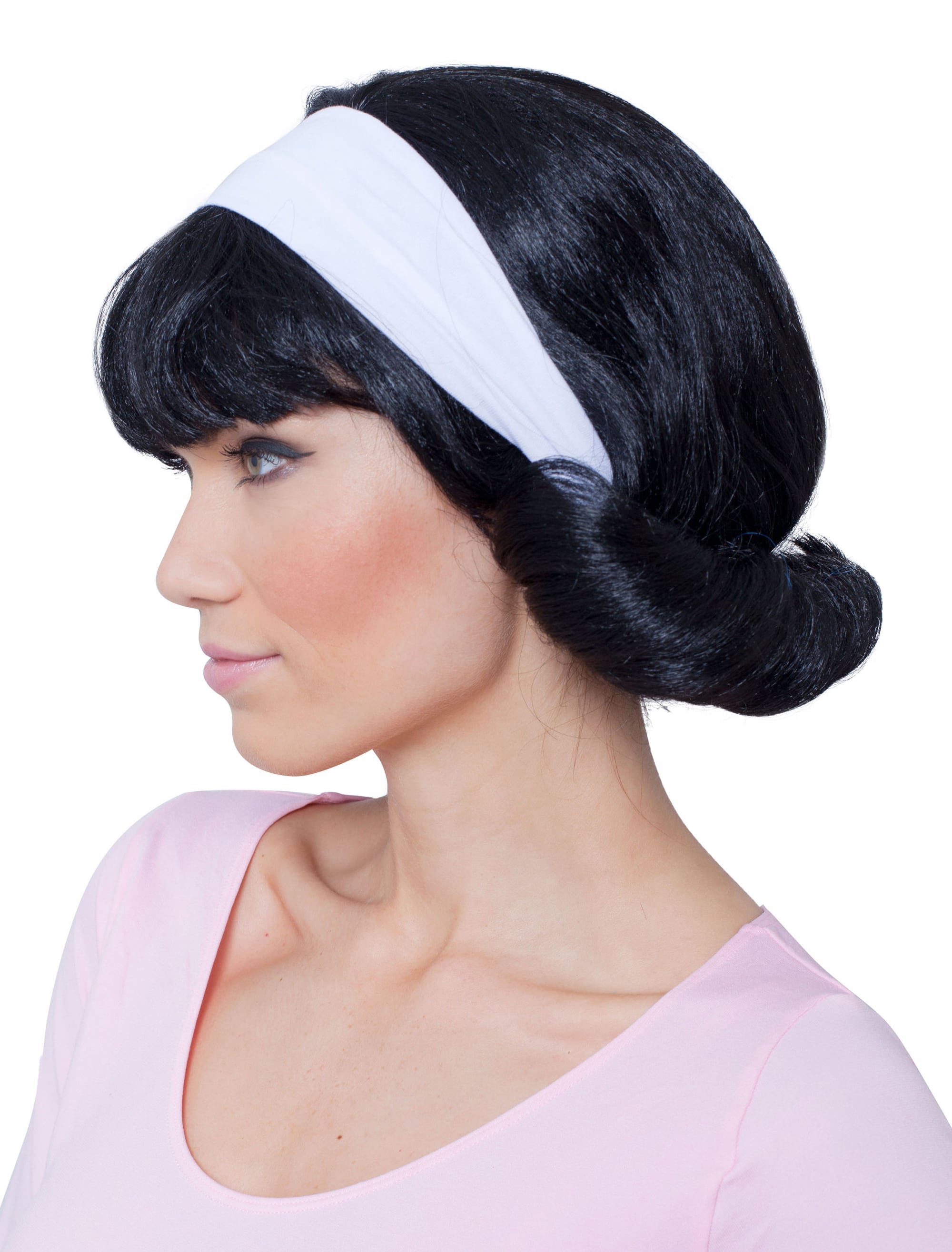 Perücke 50er mit weißem Haarband schwarz one size