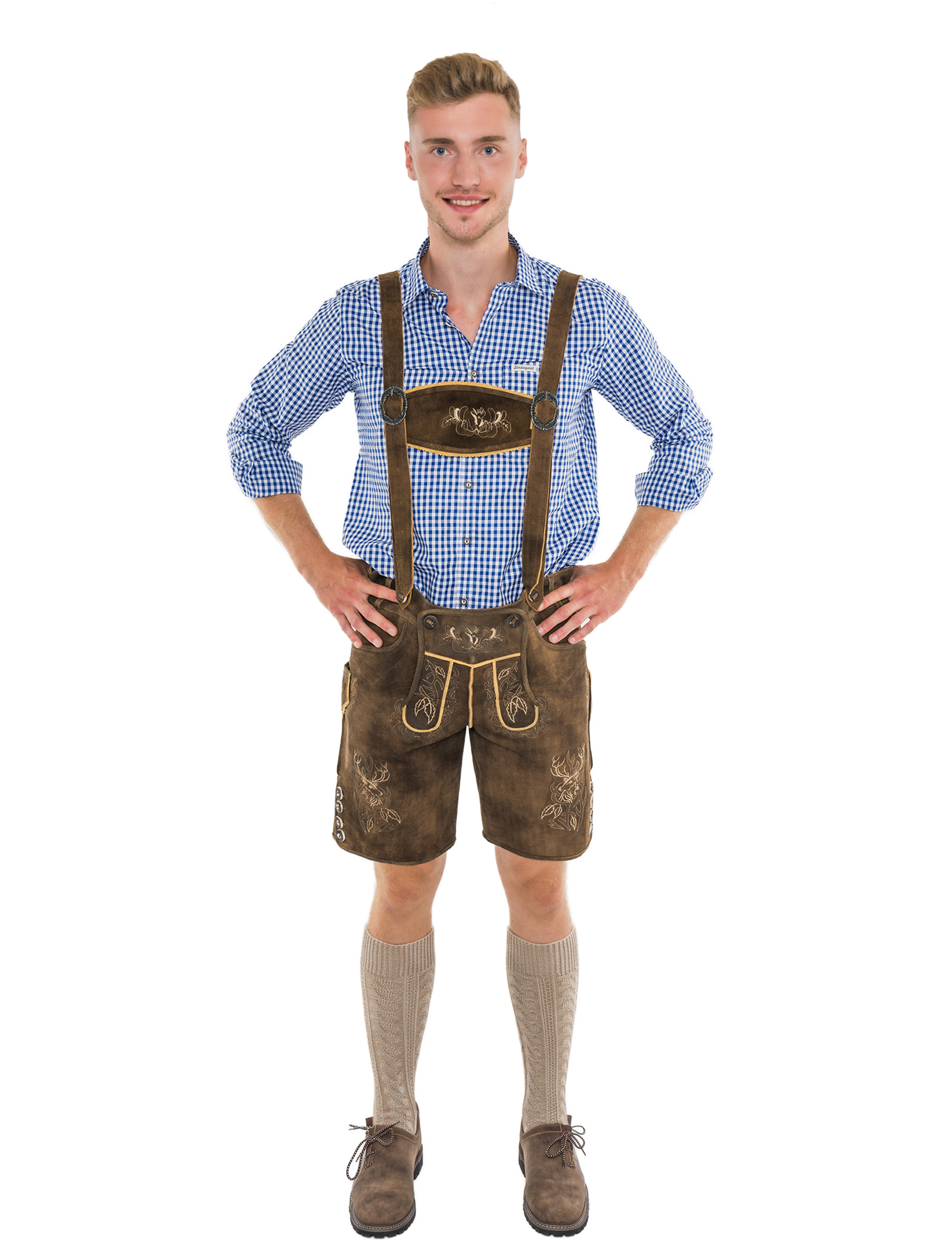 Lederhose kurz mit Hirsch Herren braun 2XL
