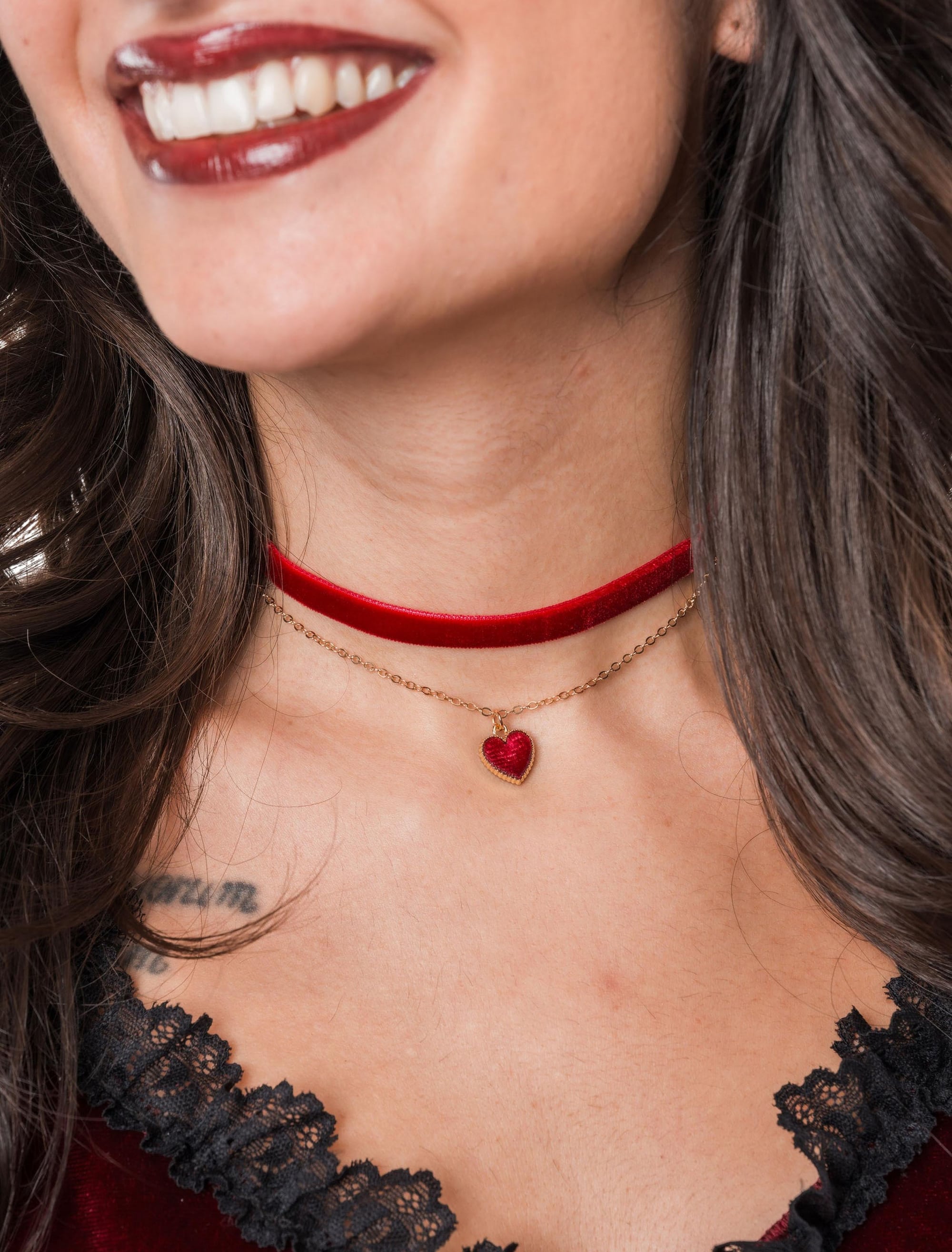 Choker Samt mit Herz rot/gold