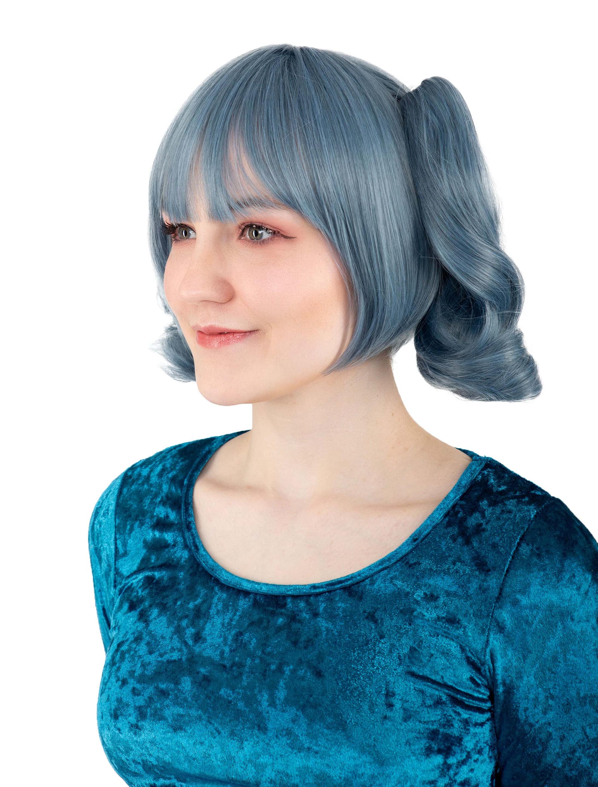 Perücke Manga mit Zöpfen blau/grau
