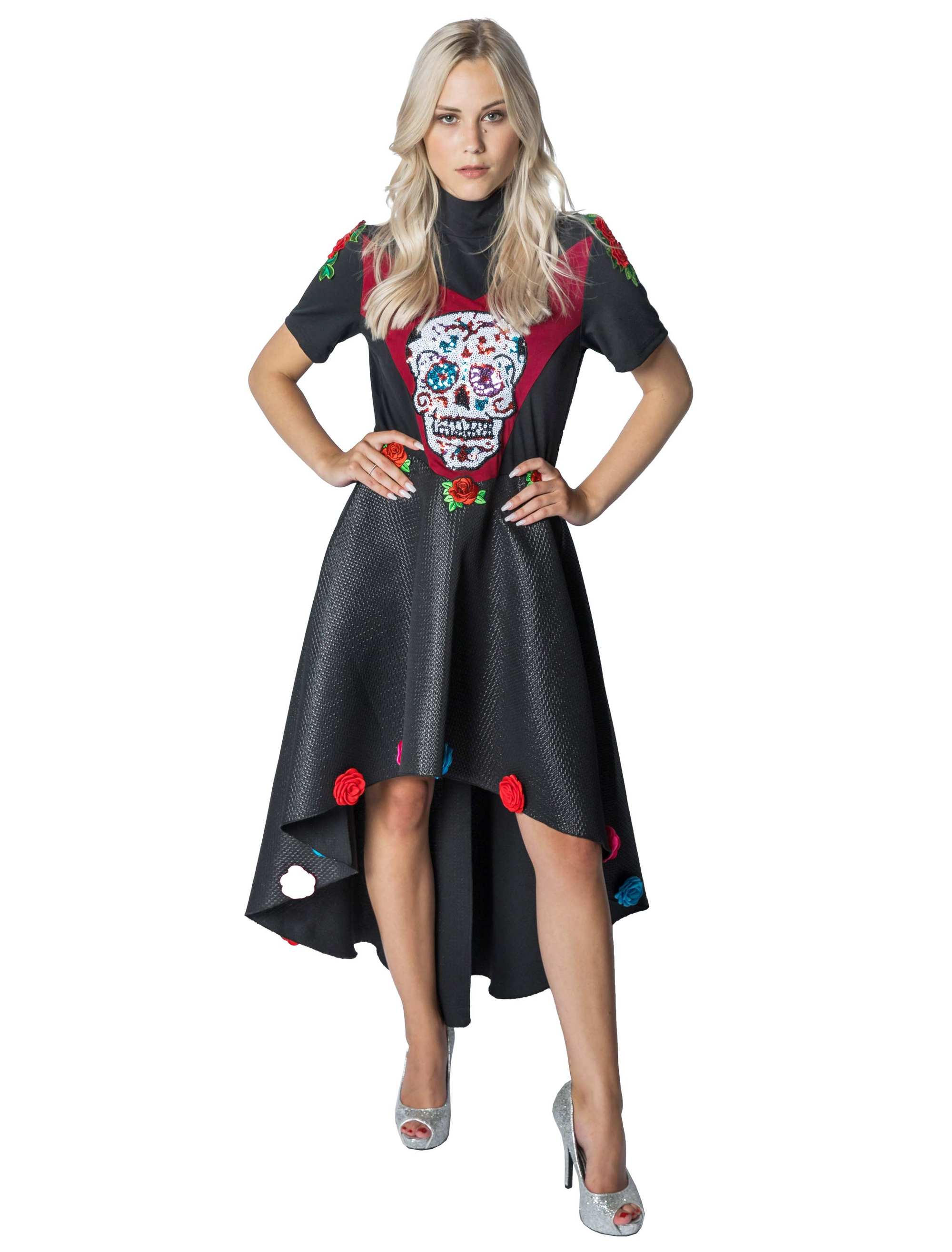 Kleid Dia de los Muertos Damen schwarz/rot M
