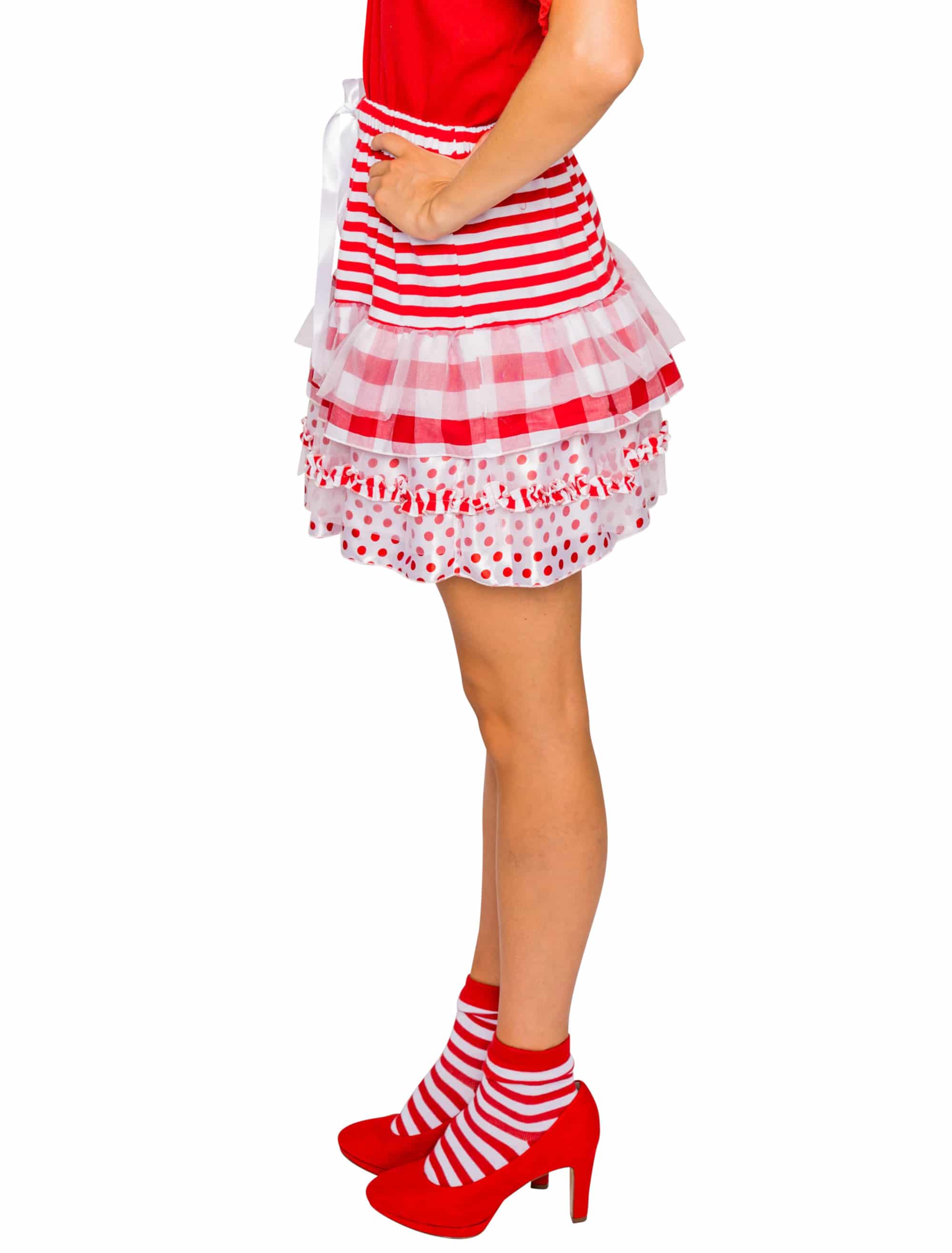 Rock Damen rot/weiß mit weißem Tüll