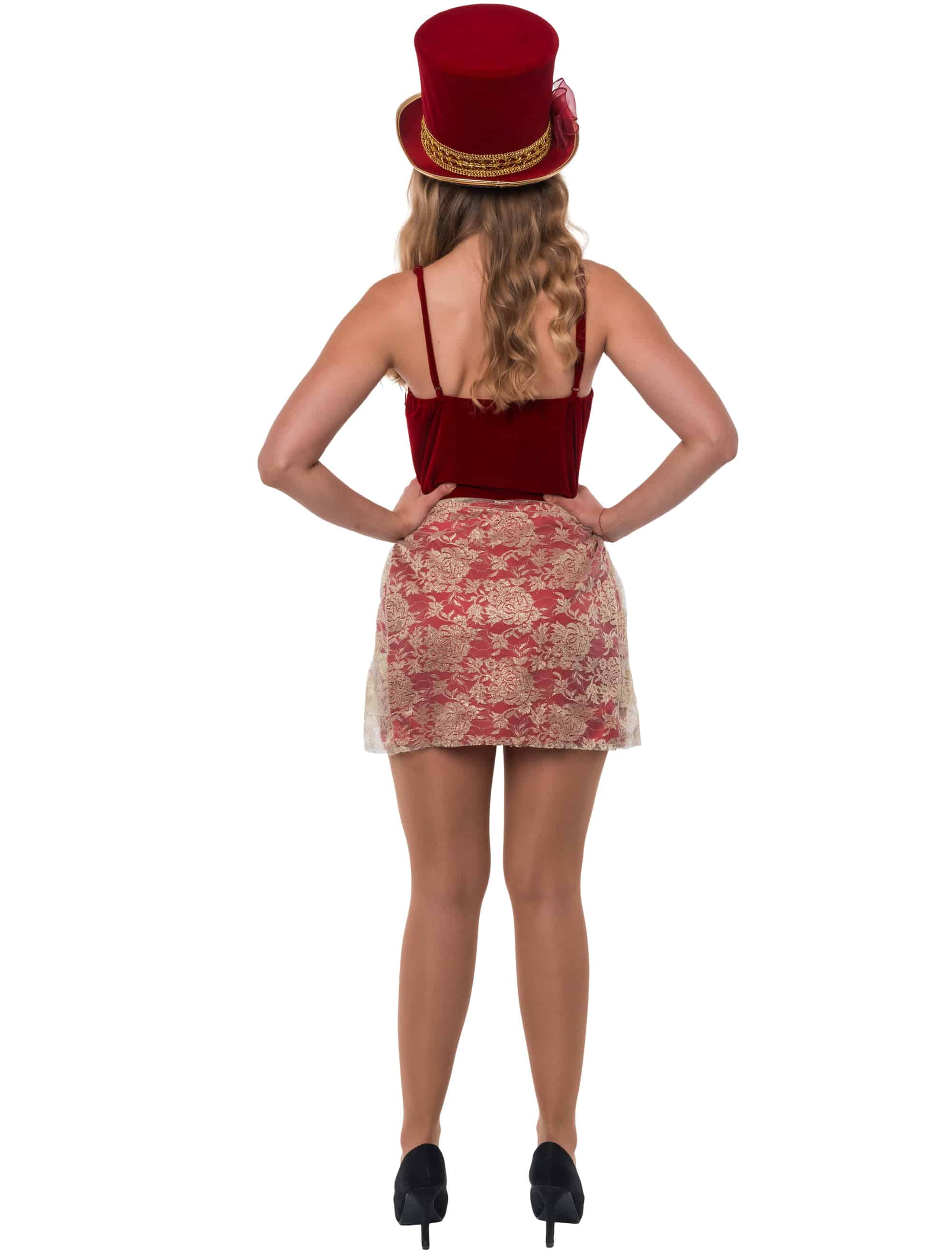Trägerkleid Barock Samt Damen rot/gold S/M