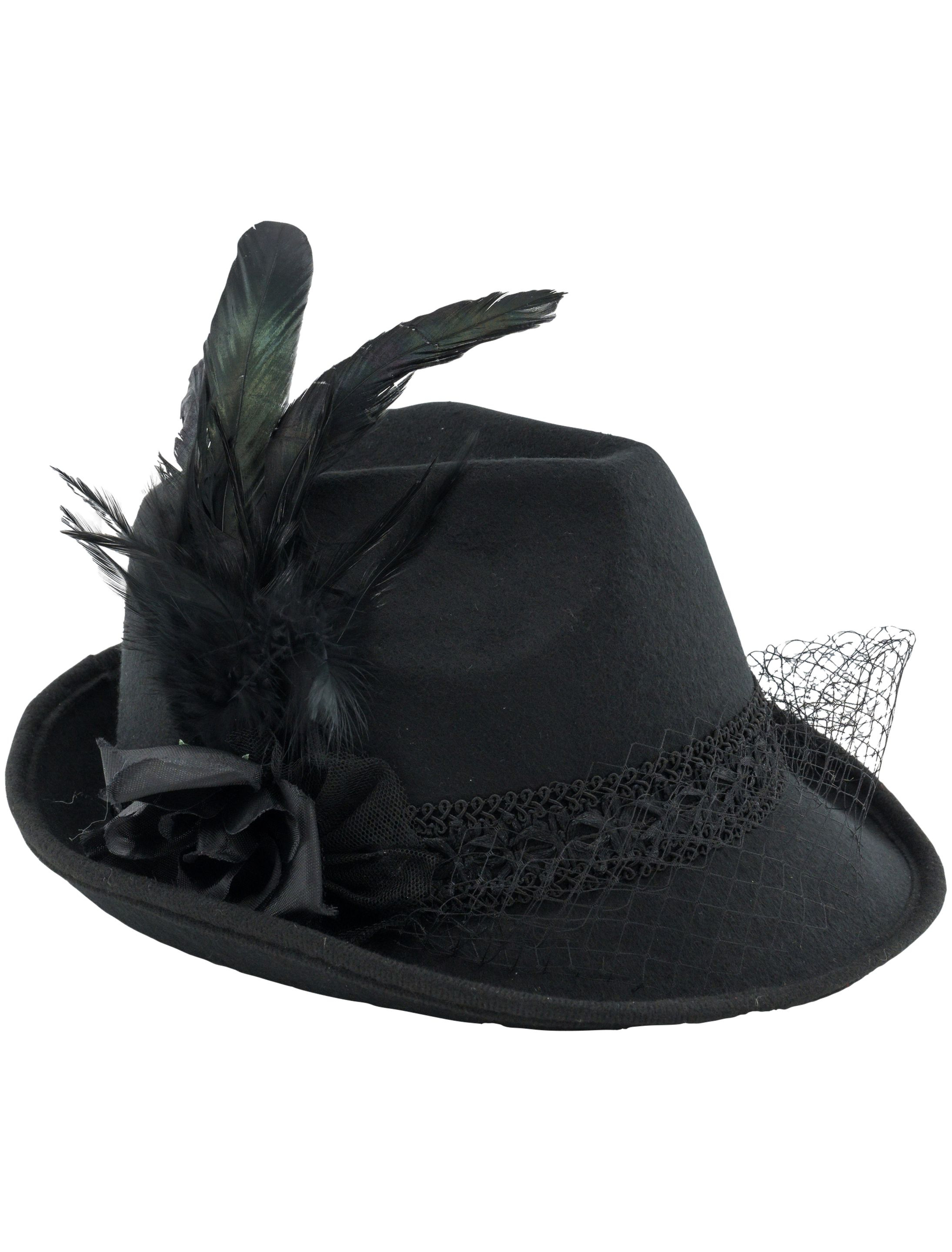 Hut mit Feder Damen schwarz 58