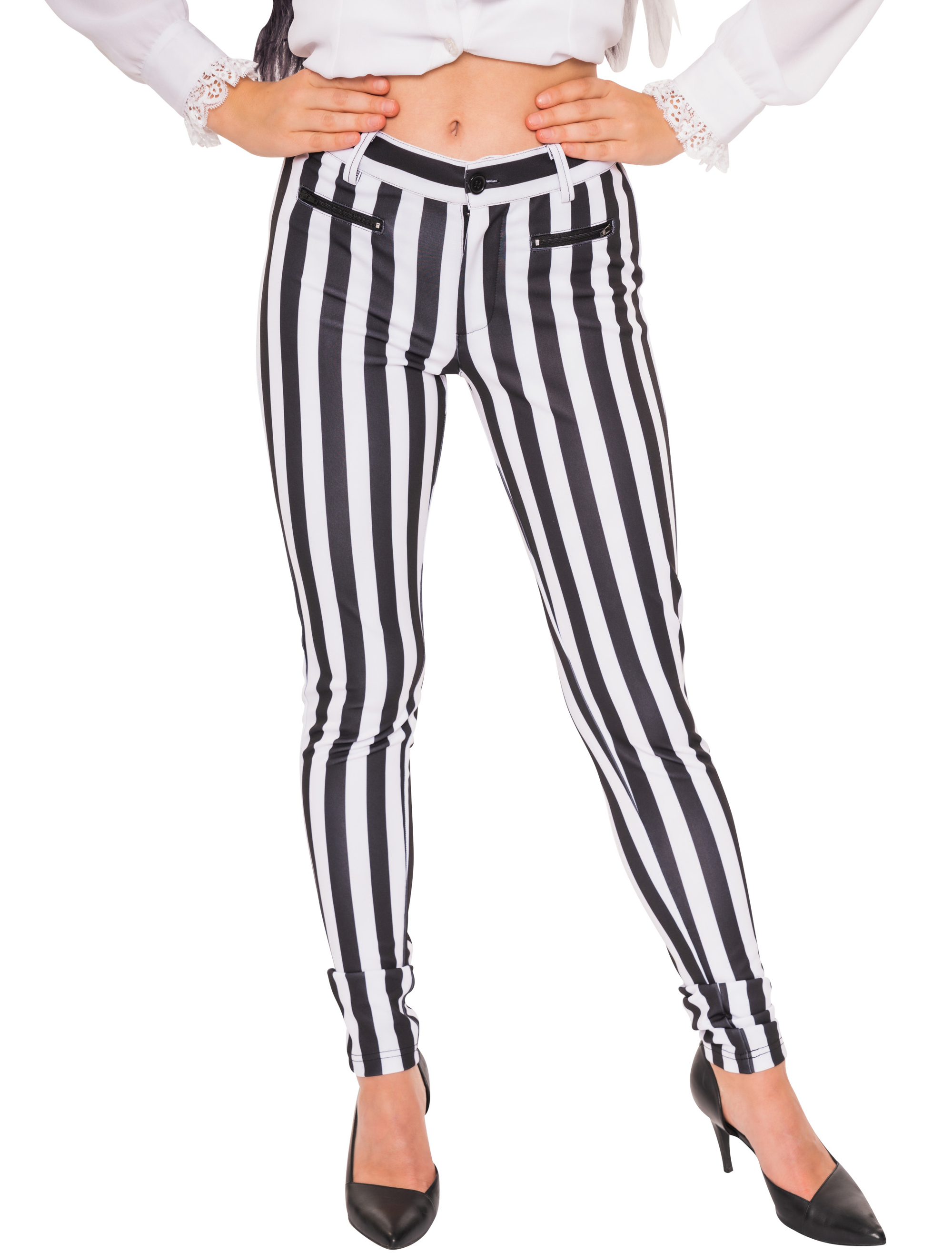 Hose gestreift Damen schwarz/weiß XL