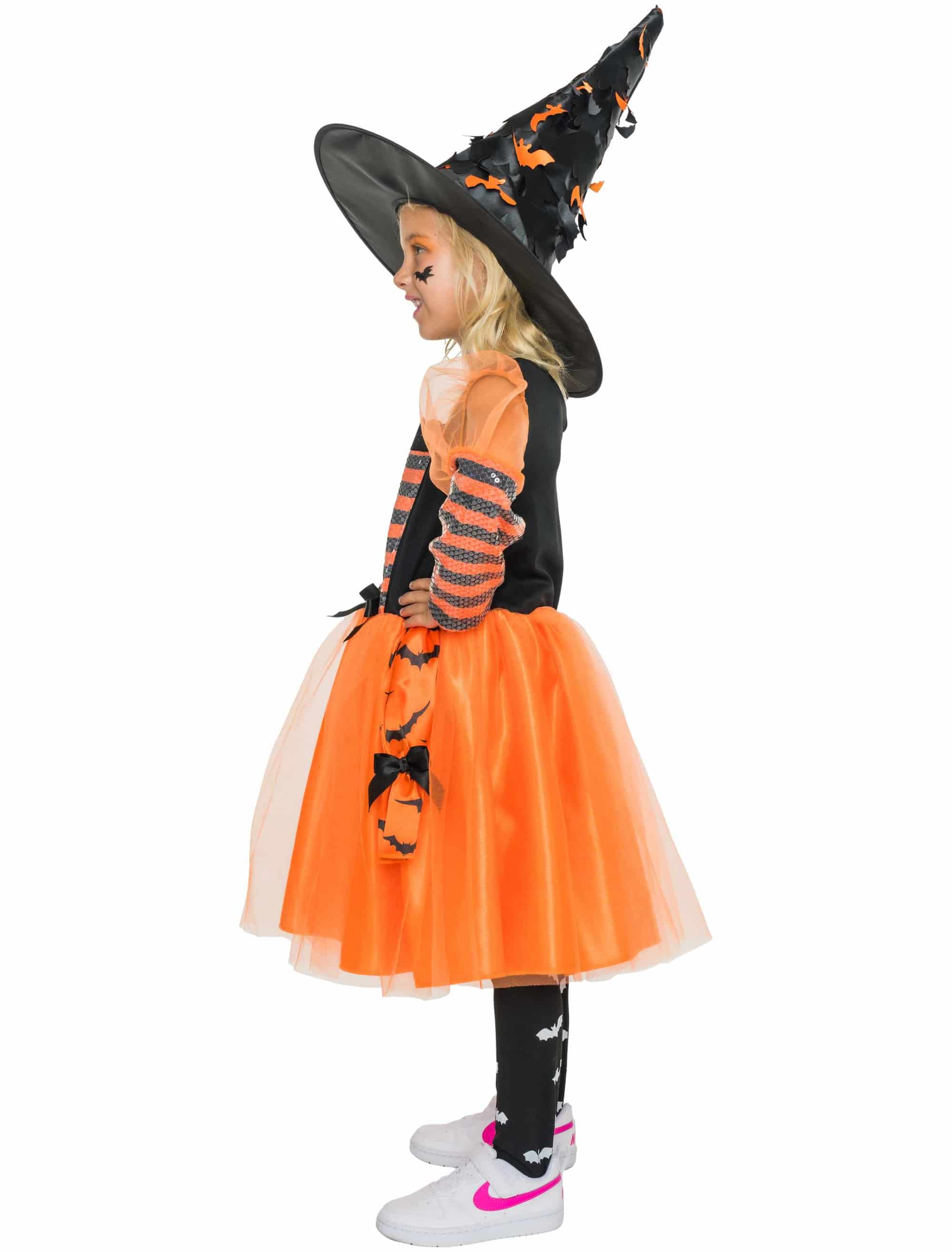 Kleid Hexe Kinder schwarz/orange 164