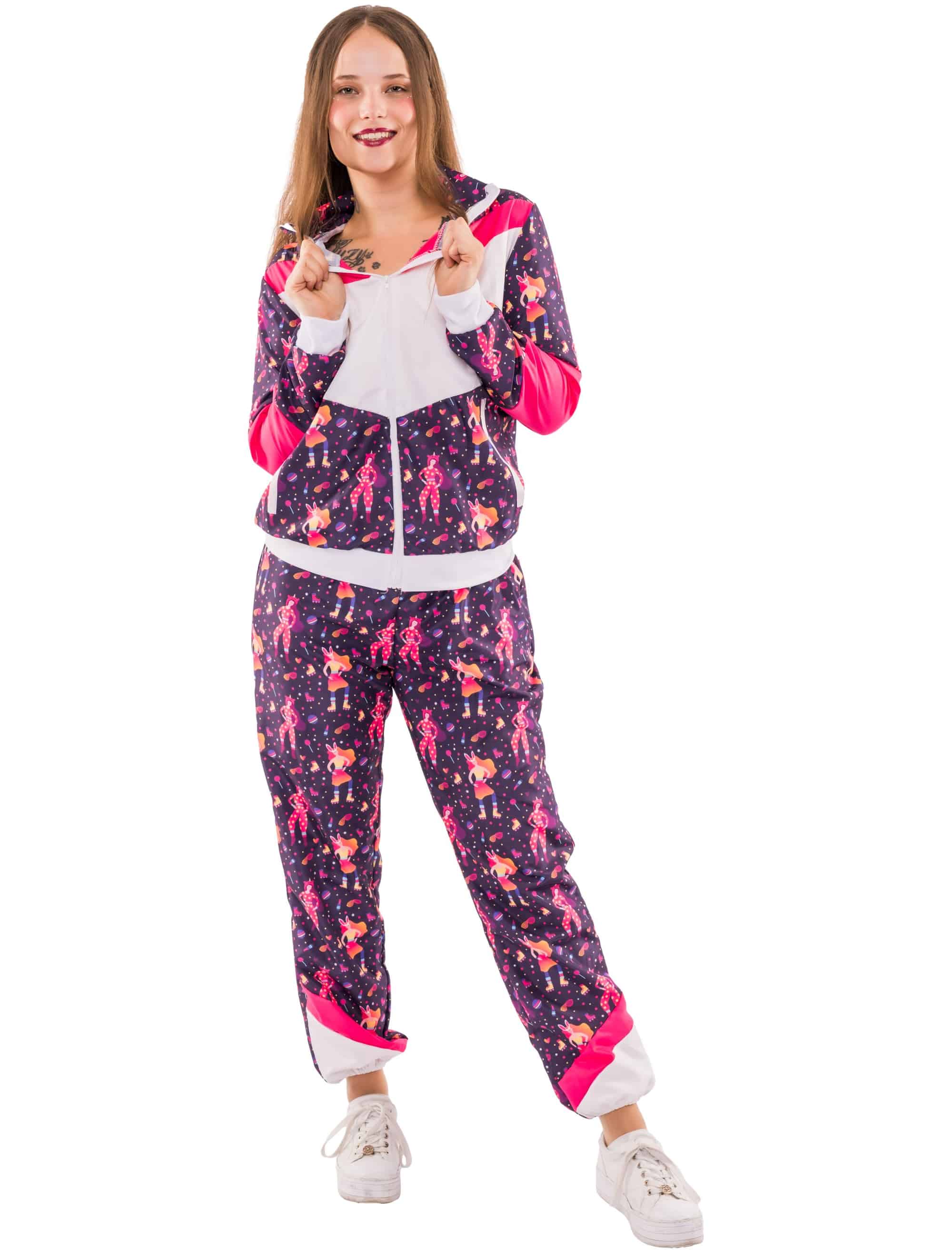 Jogging Anzug Rollschuh Girl 2 tlg. Print Damen pink/weiß S