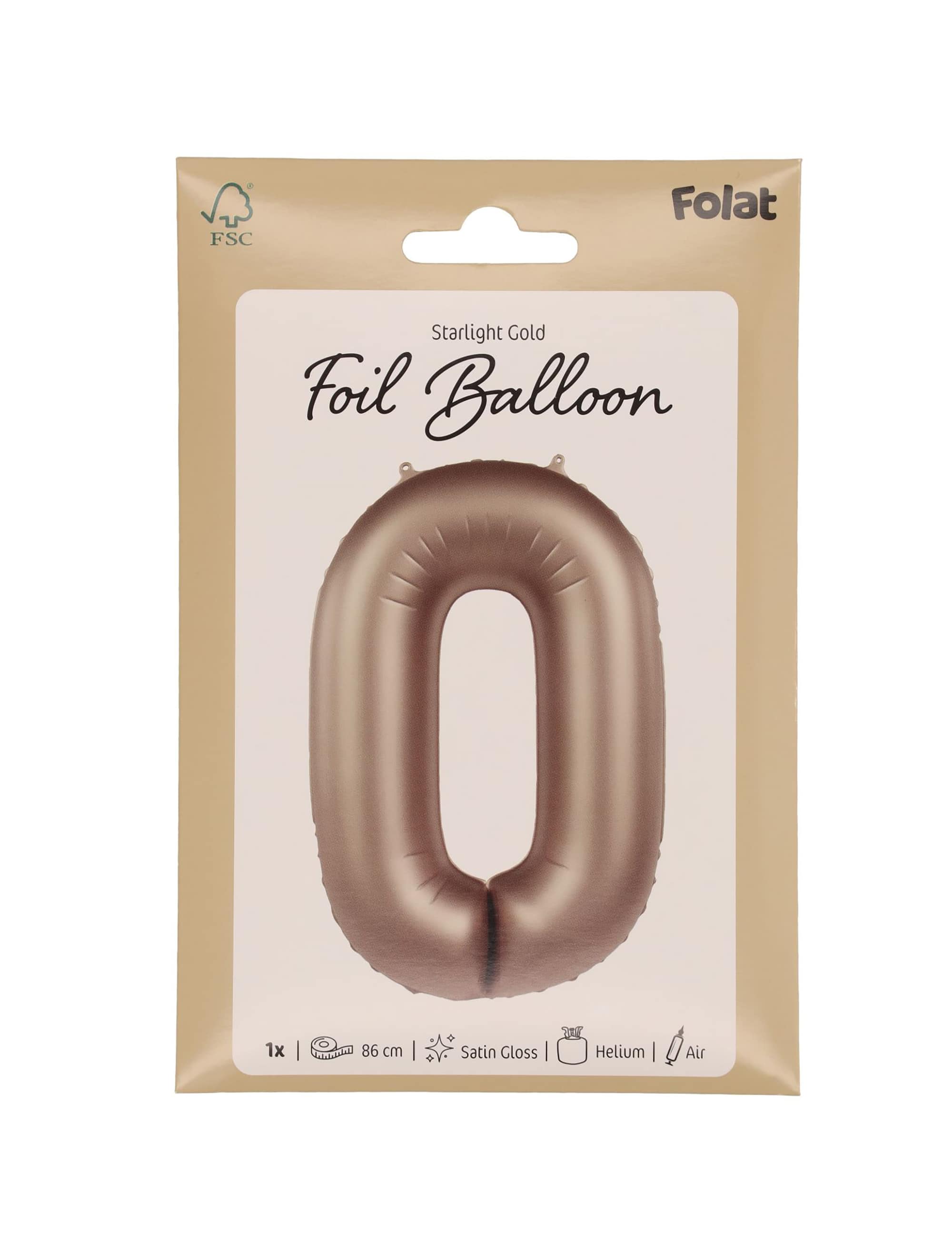 Folienballon Zahl 0 L matt gold