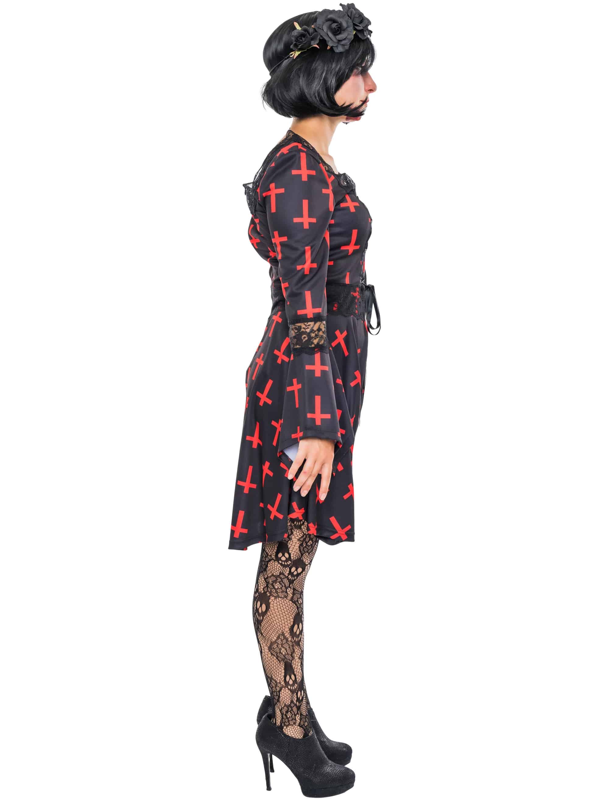 Kleid mit Kreuzen Damen schwarz/rot S