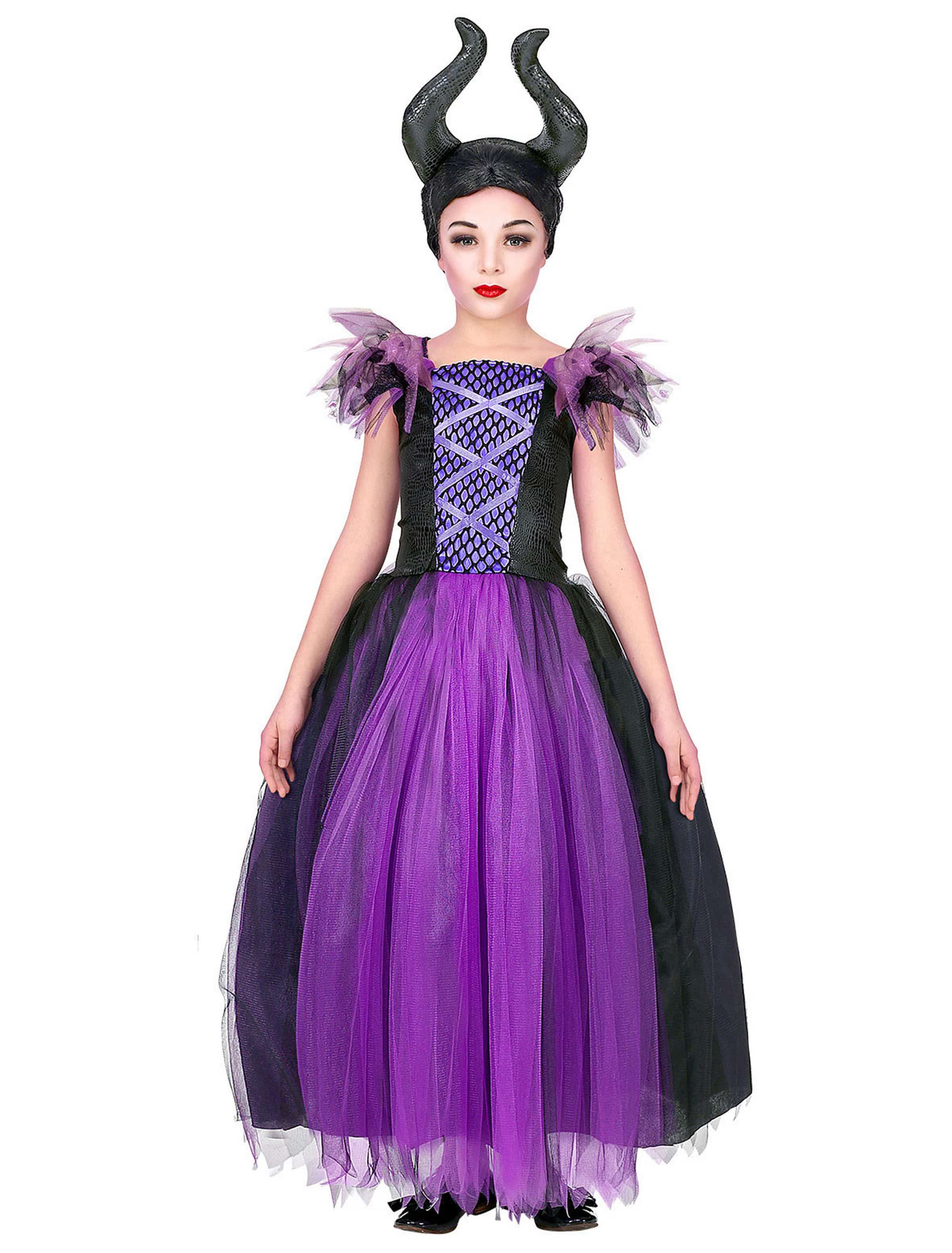 Kleid dunkle Fee Kinder schwarz/lila 8-10 Jahre