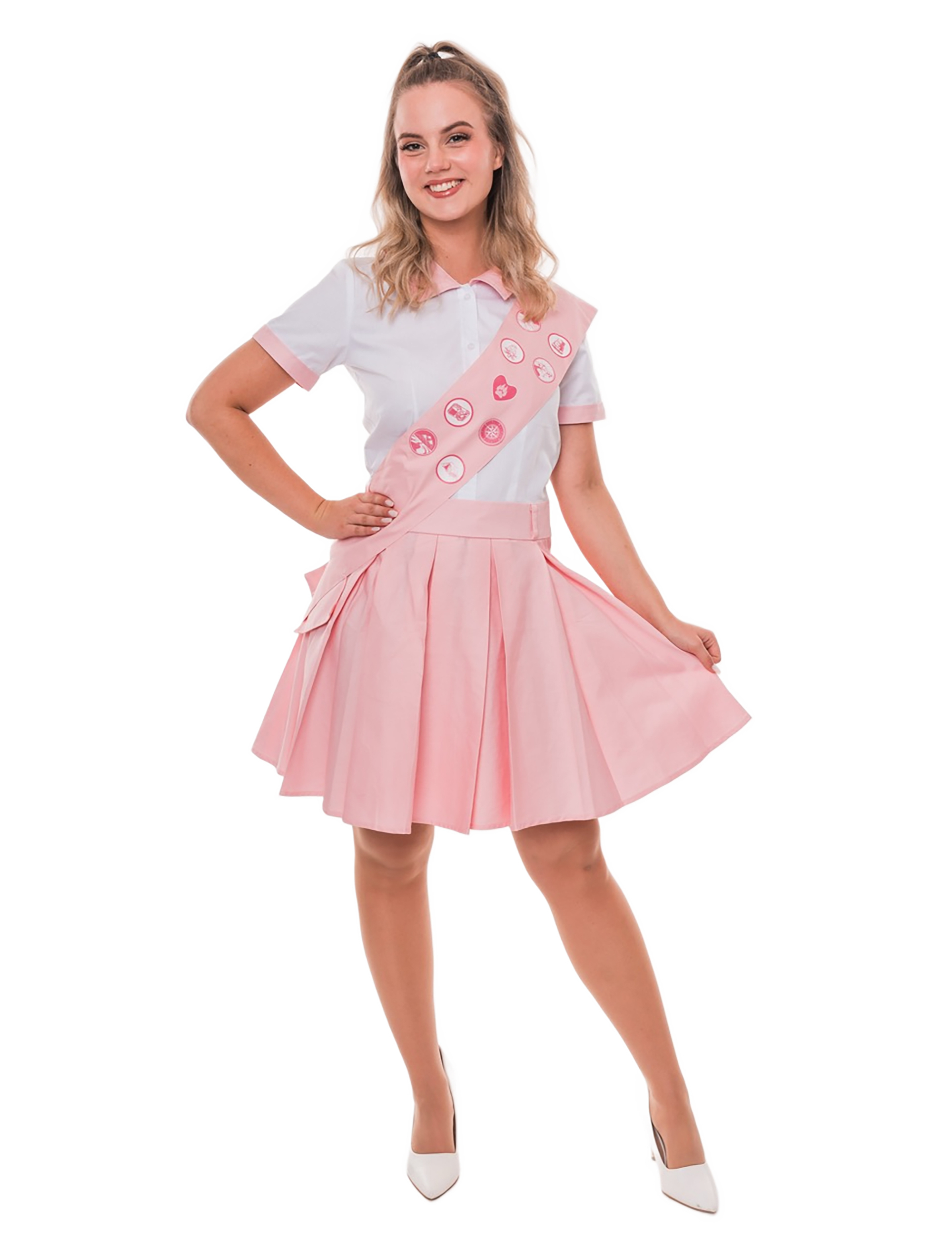 Kleid Pfadfinderin 2-tlg. Damen rosa/weiß M
