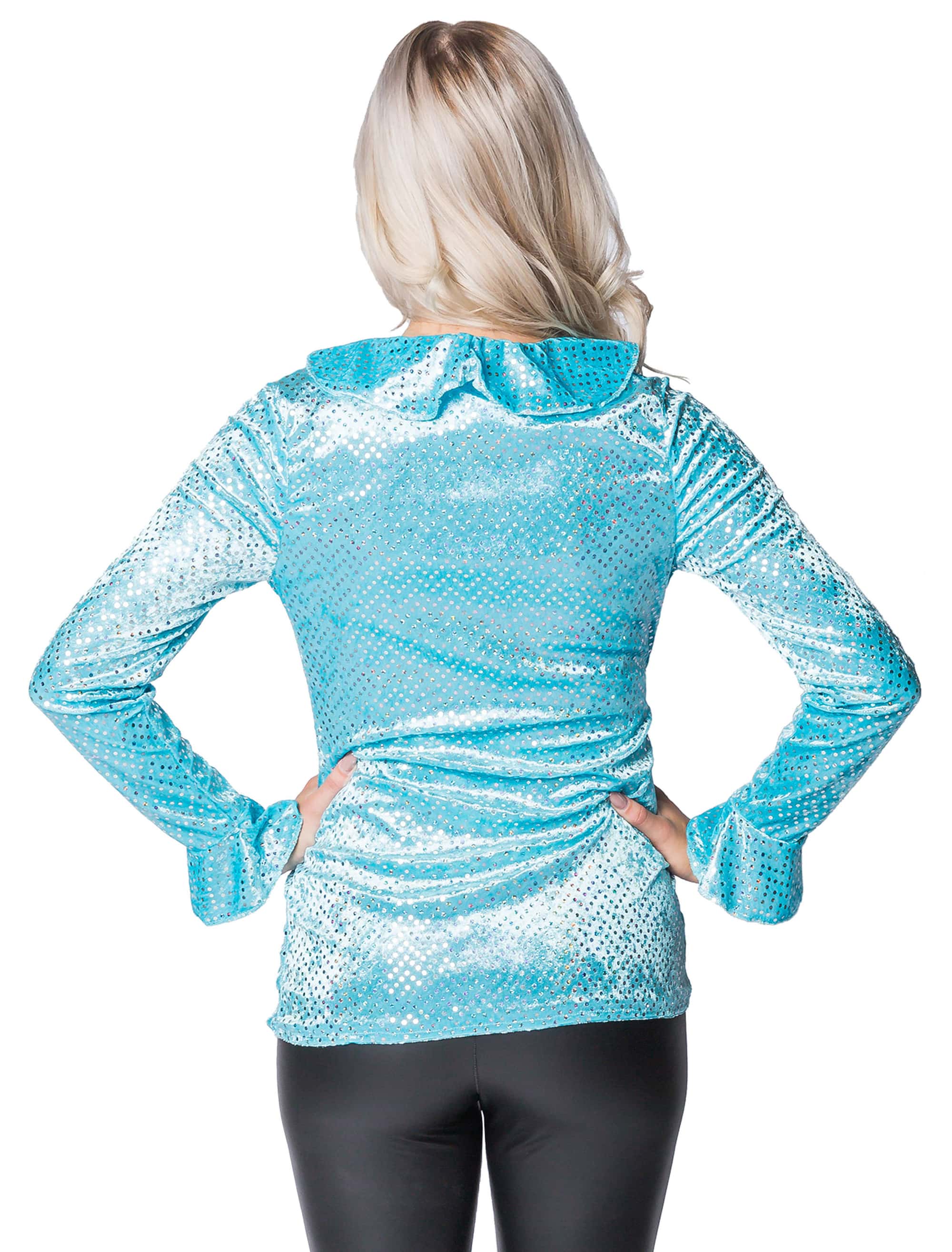 Bluse glitzernd Damen türkis S
