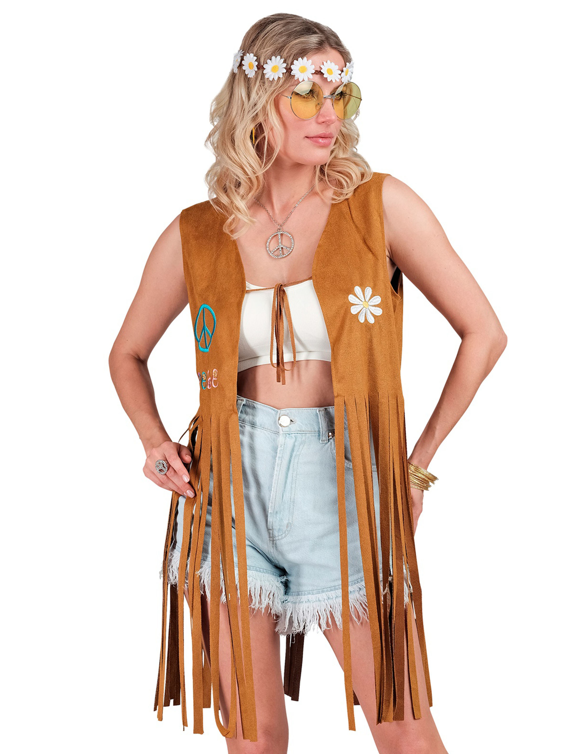 Weste Hippie mit Fransen Damen hellbraun 2XL
